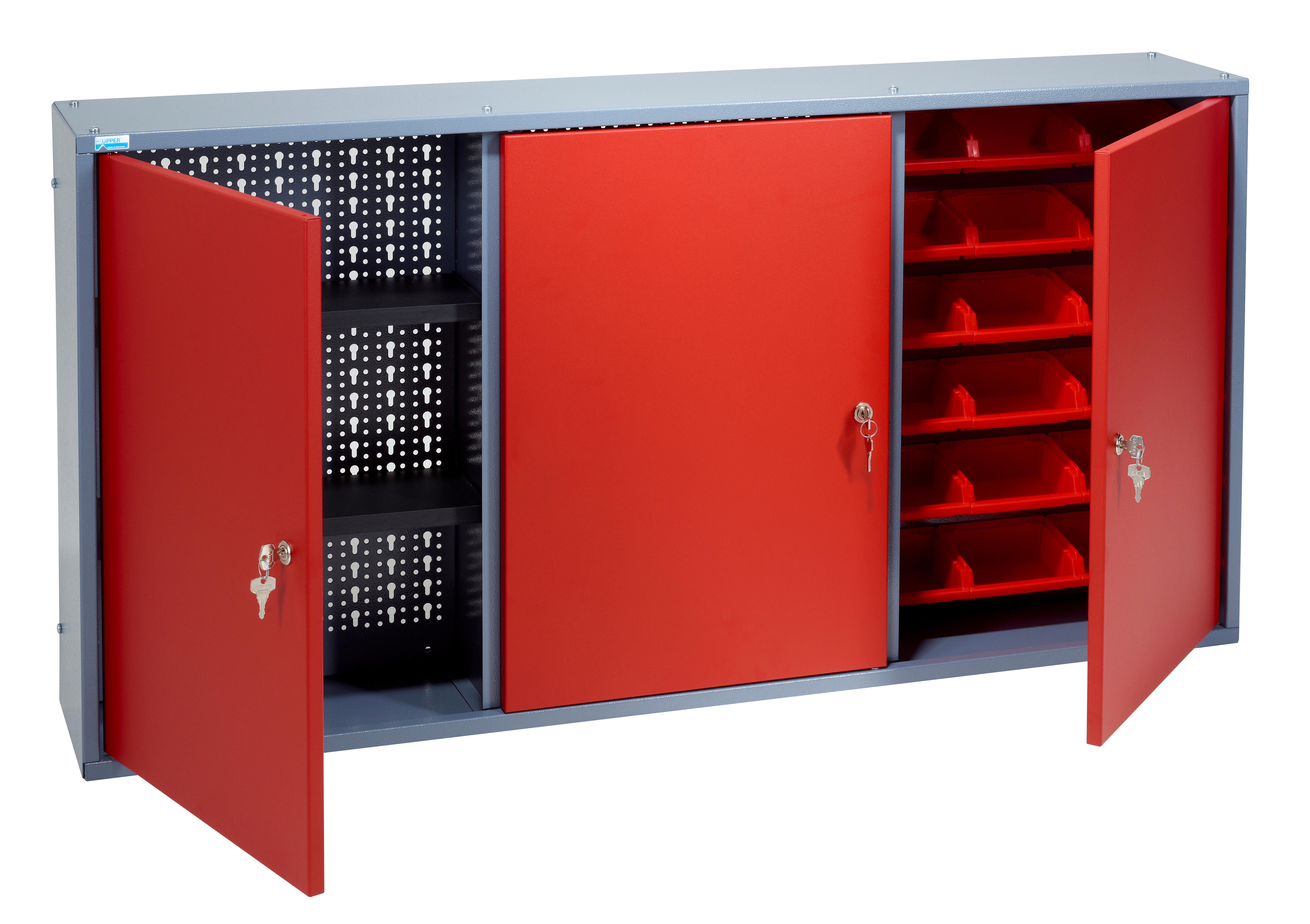 Armoire de rangement avec 18 boîtes à becs en métal rouge KUPPER 120 cm 3 portes - 2