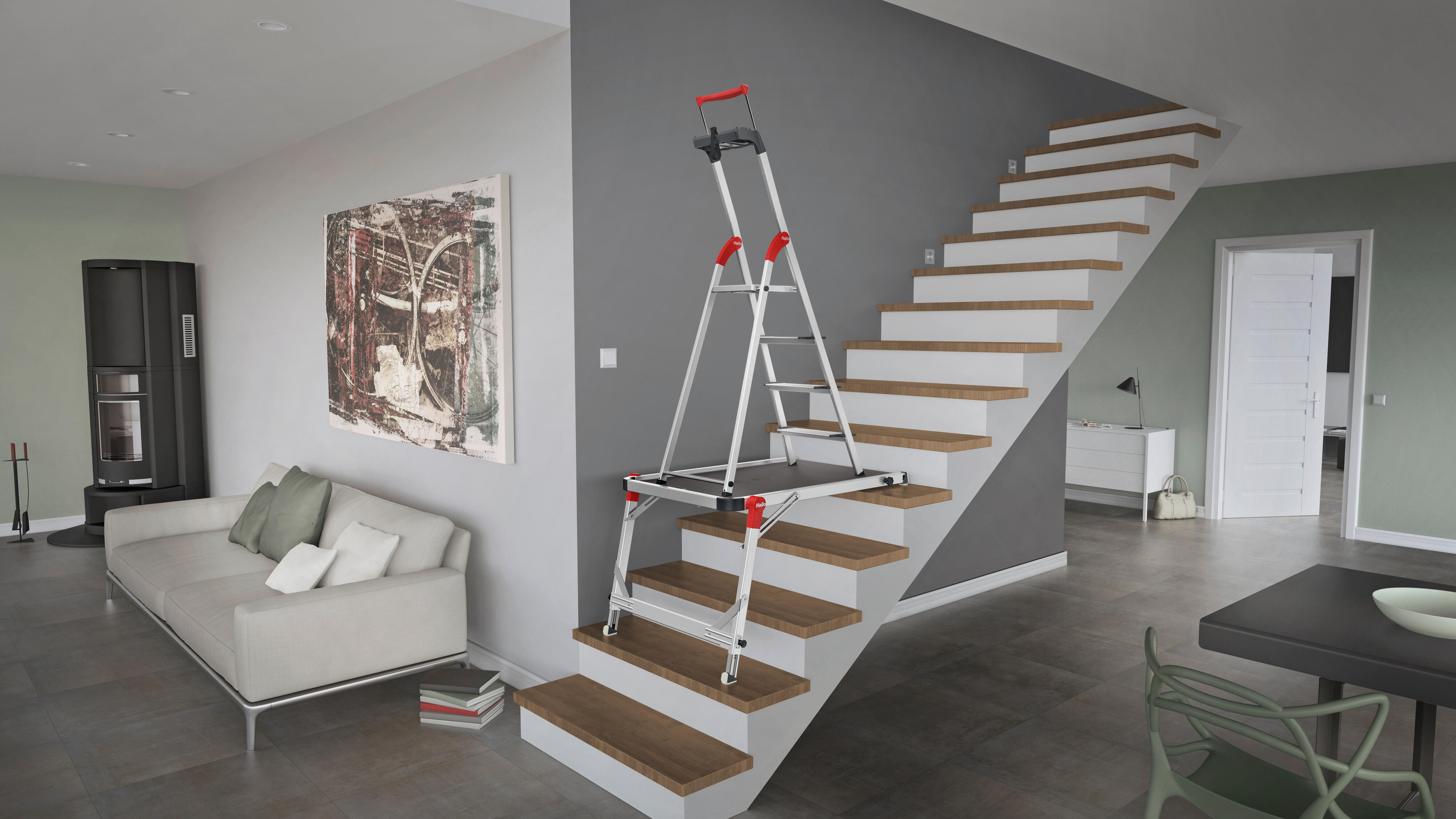 Plateforme de travail HAILO TP1 en aluminium pour escalier même en colimaçon - 3