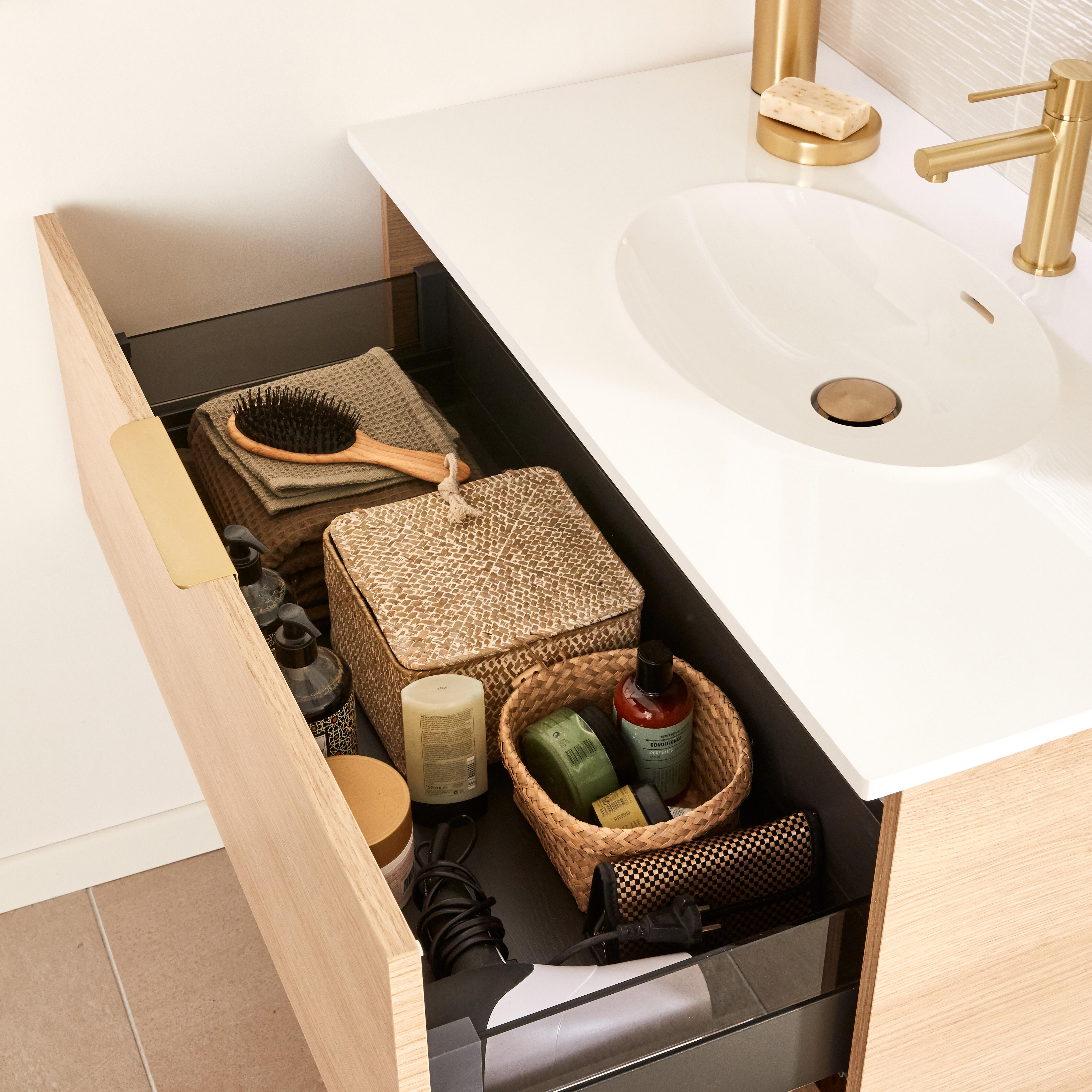 Poignée de meuble Neo, aluminium doré brossé, entraxe 160 mm - 2