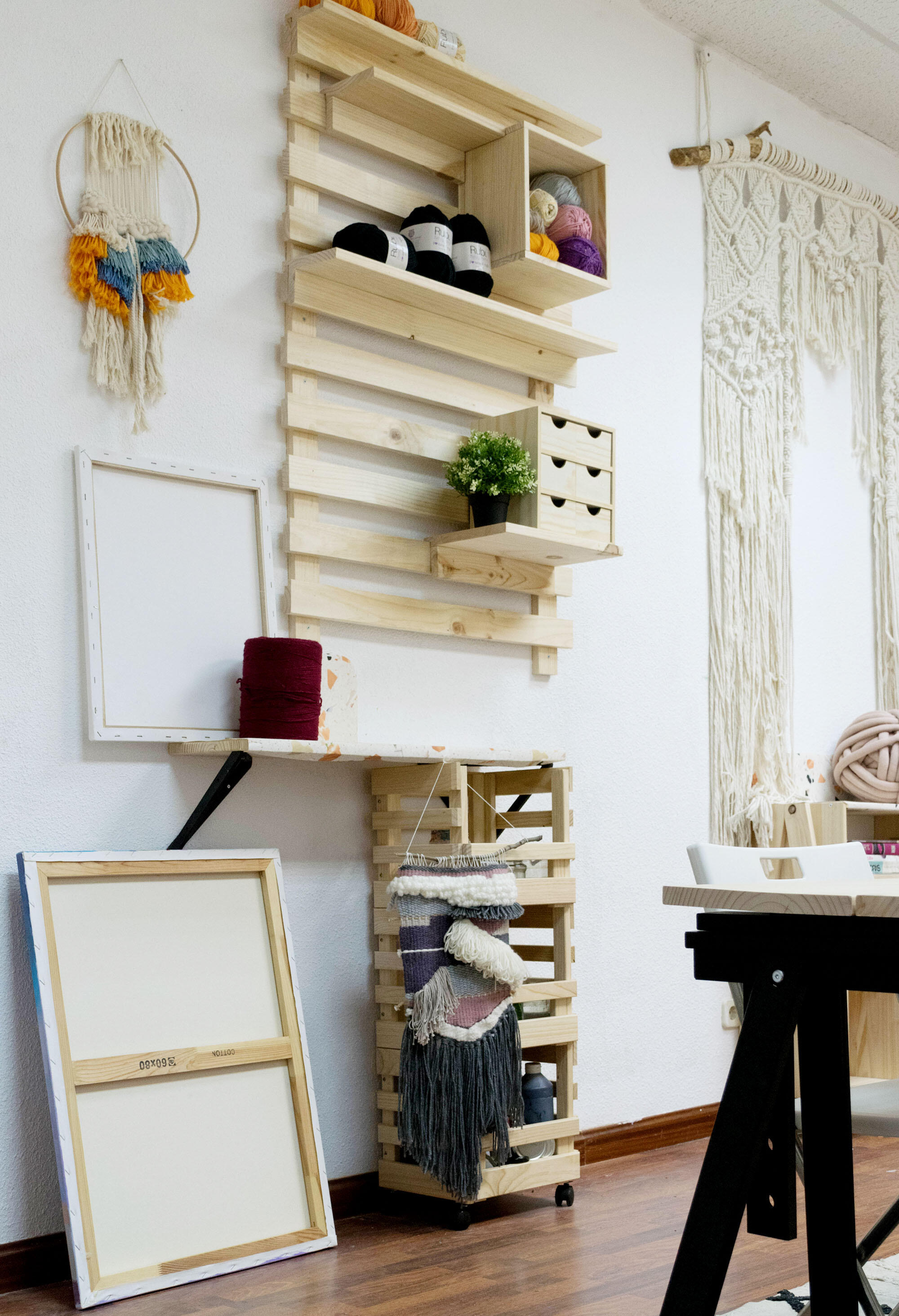 Carrinho de madeira natural com 3 cestos 90x38x30 cm Astigarraga - 3