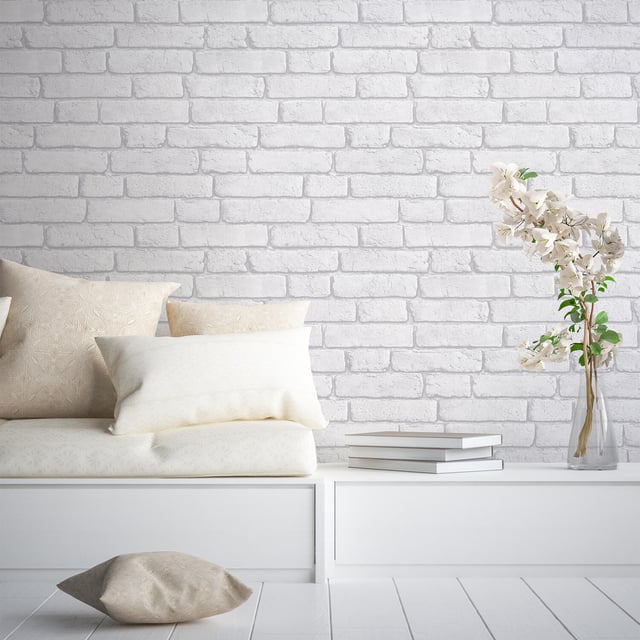 Papier peint vinyle sur intissé Briques anciennes blanc