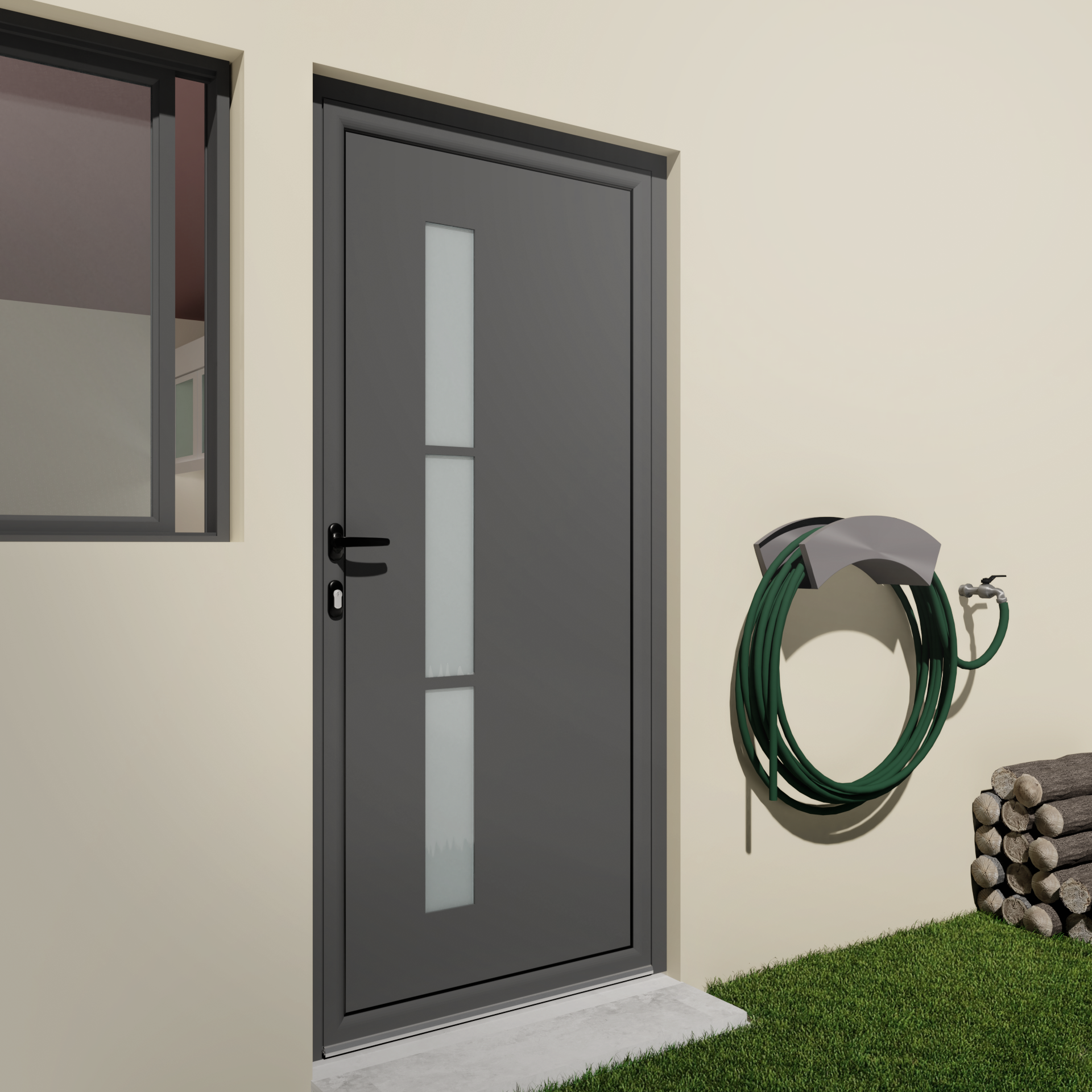Porte service Alu TRYA H.200 x l.80 cm vitrée gris anthracite, poussant droit - 2