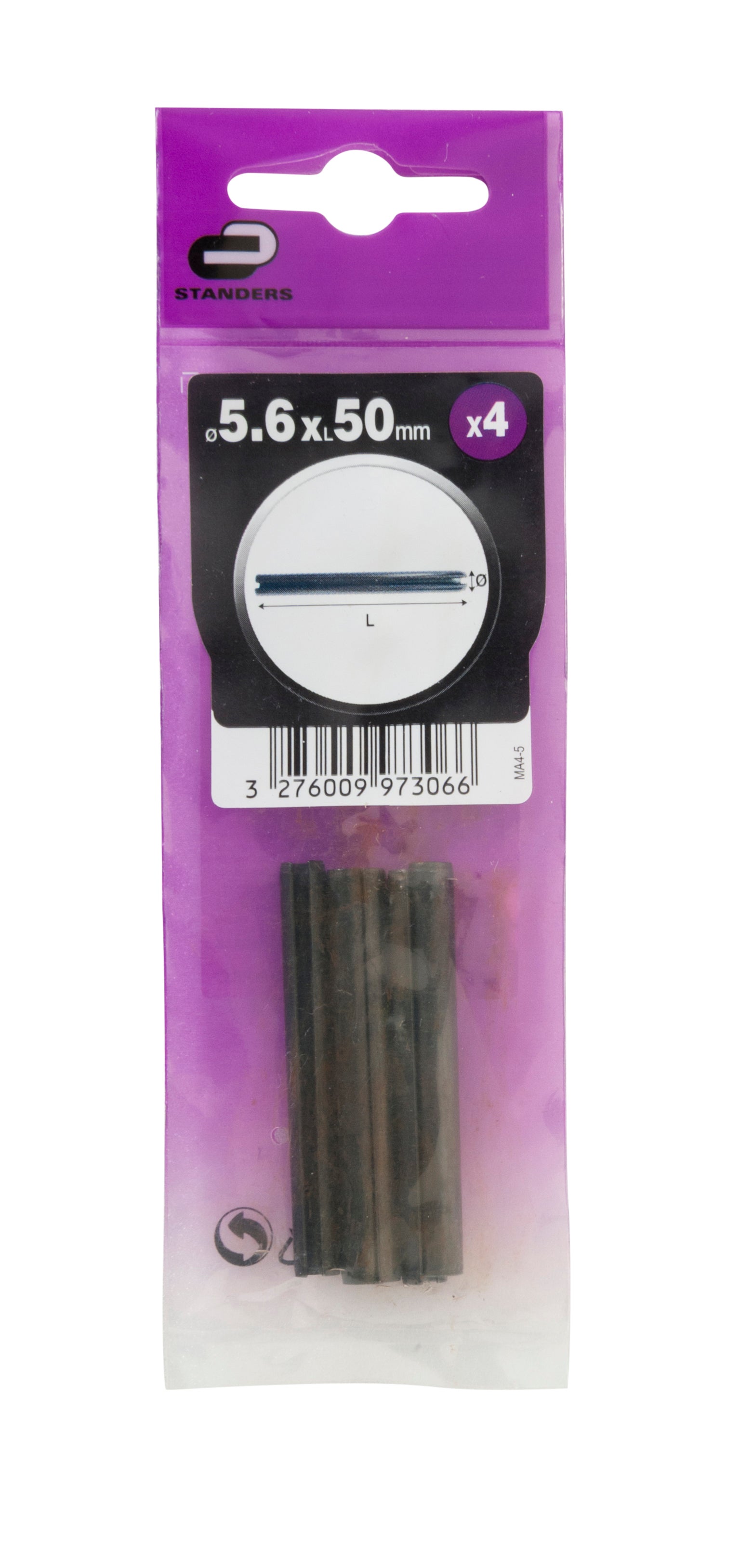 Lot de 4 goupilles élastiques acier, STANDERS, Diam.5 mm, L.50 - 4