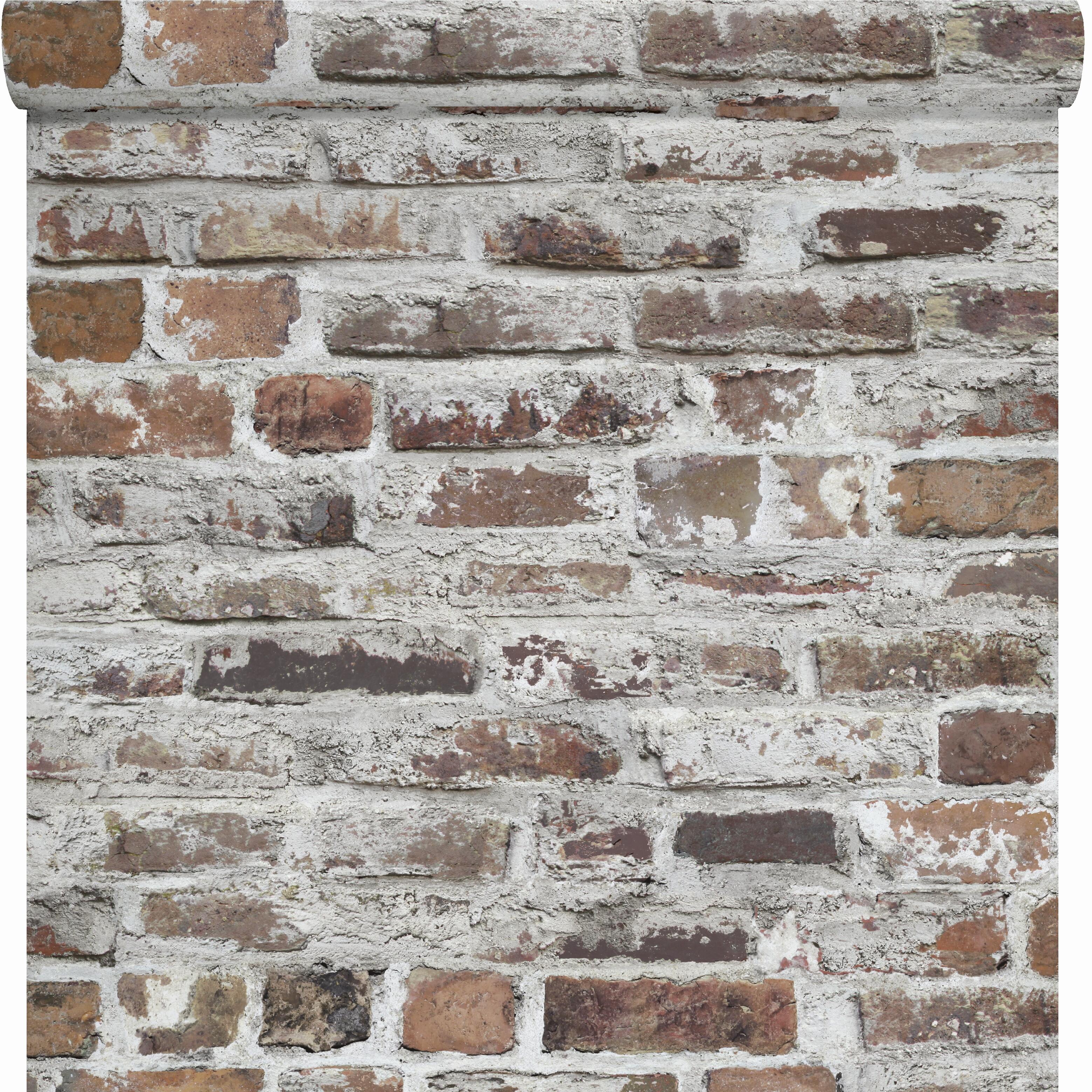 Papier peint intissé Sur intissé brique rouge, gris, effet ancien - 3