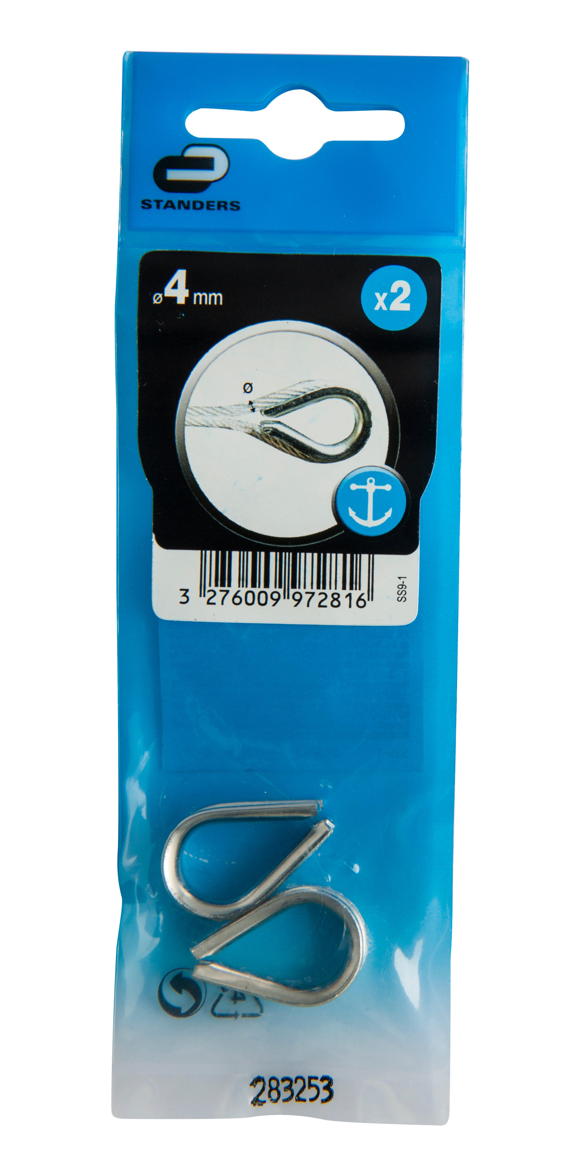 Lot de 2 cosses coeur inox, STANDERS, Diam.4 x L.21 x l.5 mm - 2