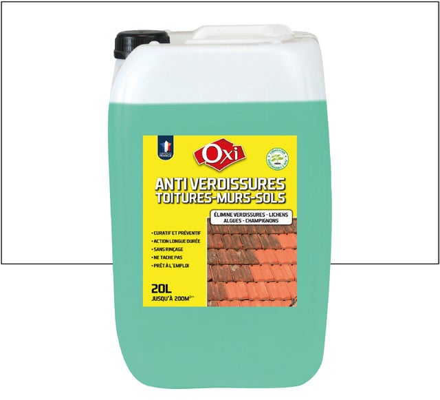 Traitement anti-dépots verts pour toitures, façades et terrasses OXI, 20 L