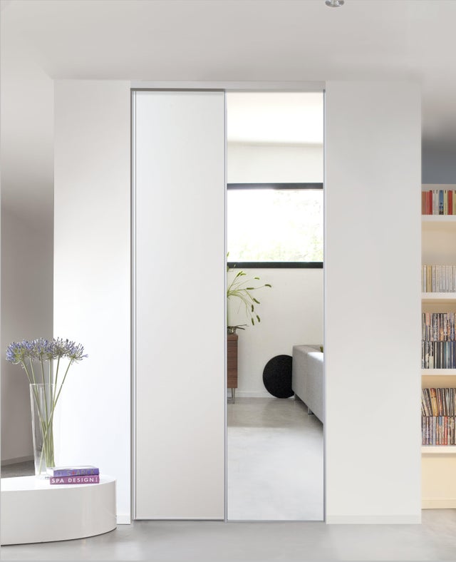 Portes de placard coulissantes 2 portes : 1 miroir argent 1 blanche l120xH250cm