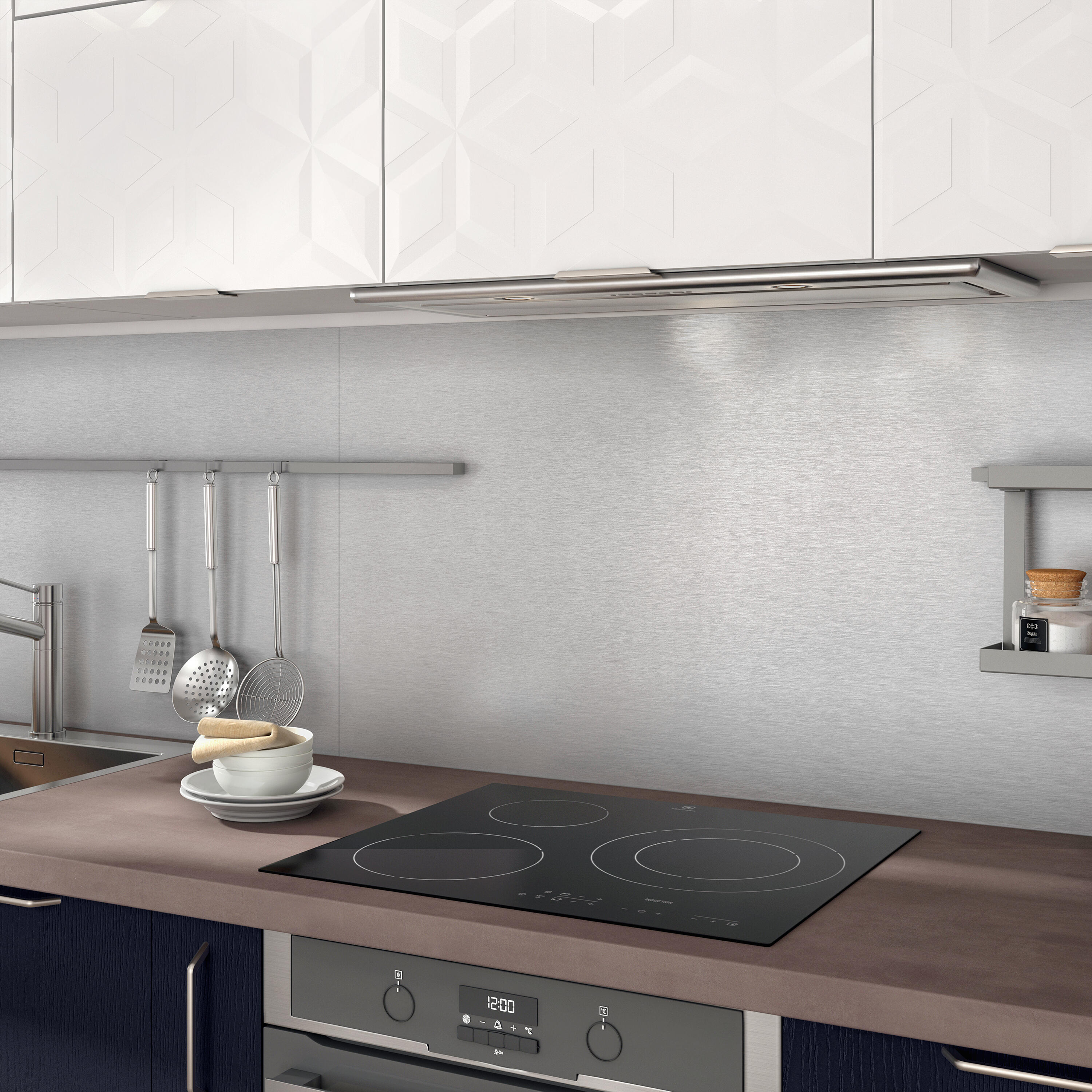 Crédence compact réversible Effet alu/inox L.120 x H.63.5 cm, Ep.2 mm - 2