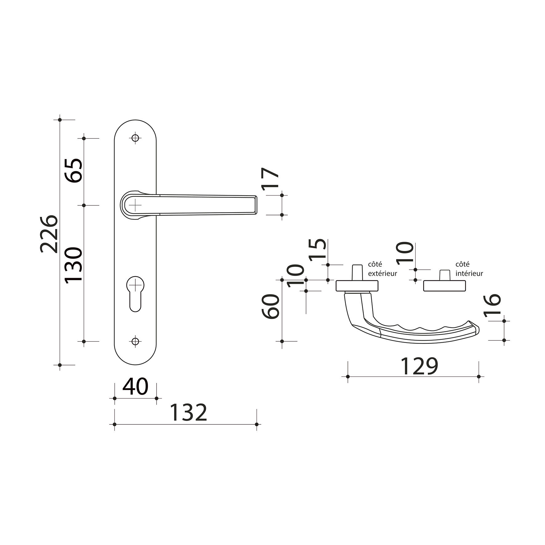 Poignée de porte sur plaque blanche entraxe 195 mm Clé en I BEVERLY x2 - 3