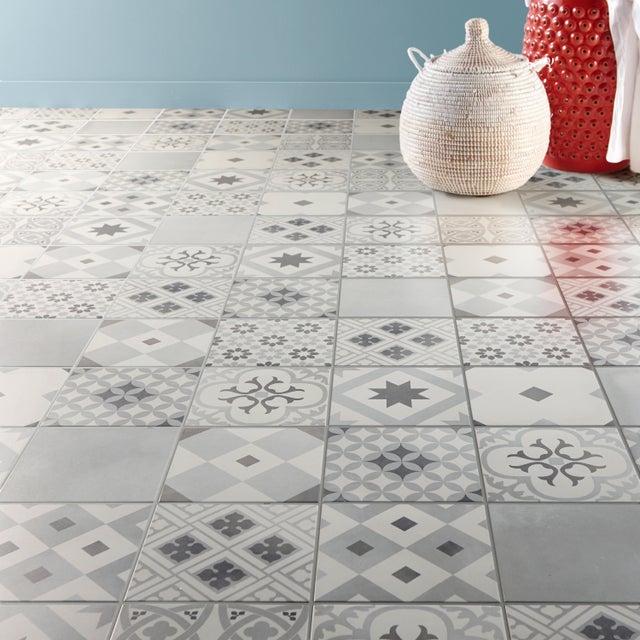 Carrelage sol / mur effet ciment blanc et gris Gatsby l.20 x L.20 cm