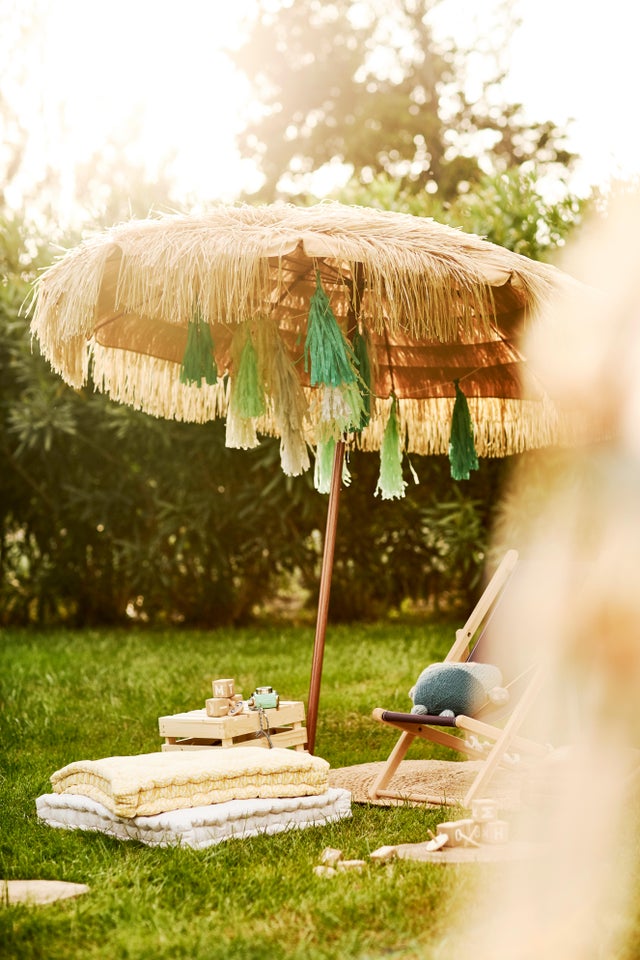 Parasol en raphia EZPELETA Manila sable rond, D.200 cm
