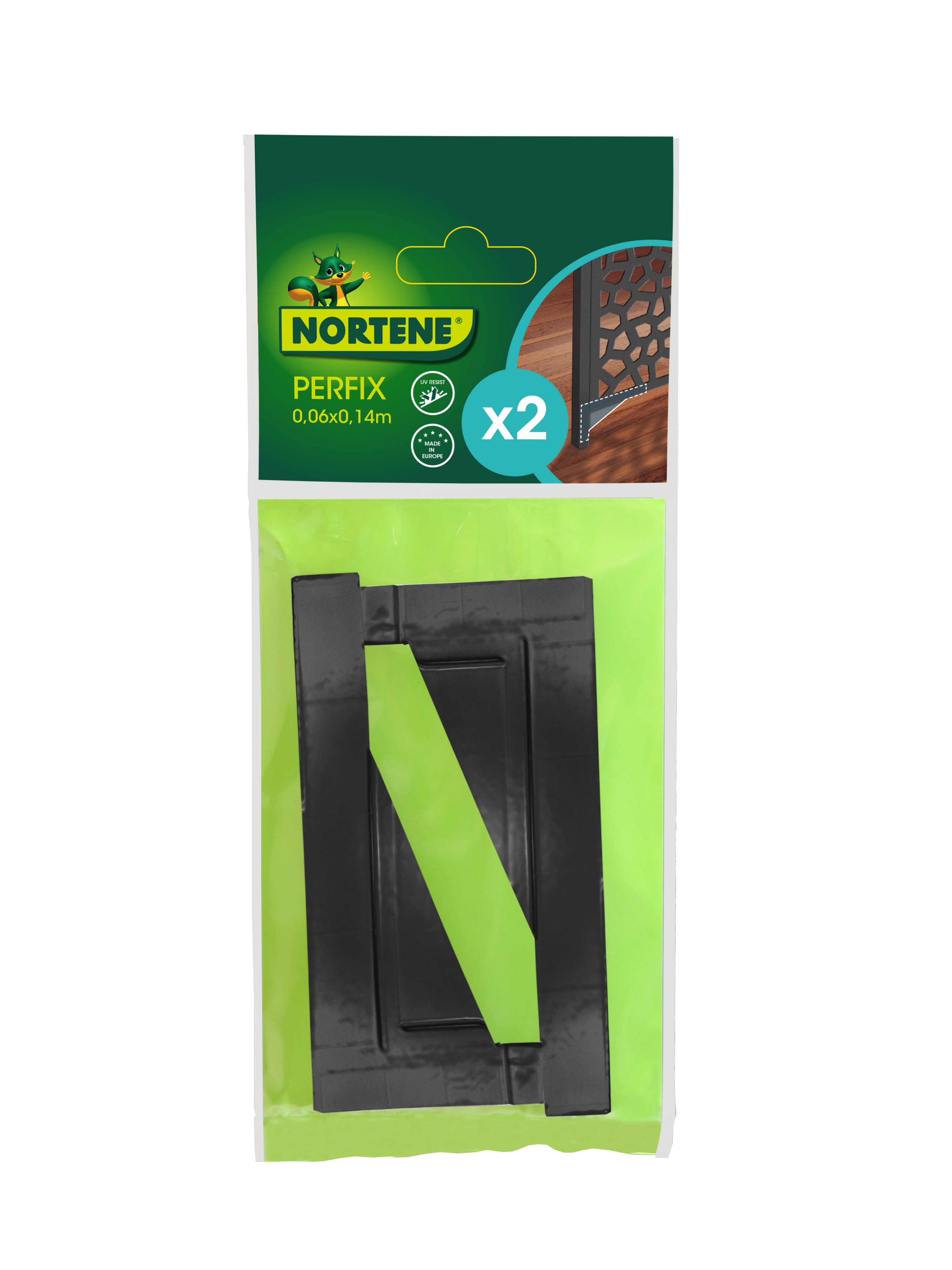 Lot de 2 fixations 100% plastique Mosaïc anthracite, H.6 x l.14 x P.1 cm - 2