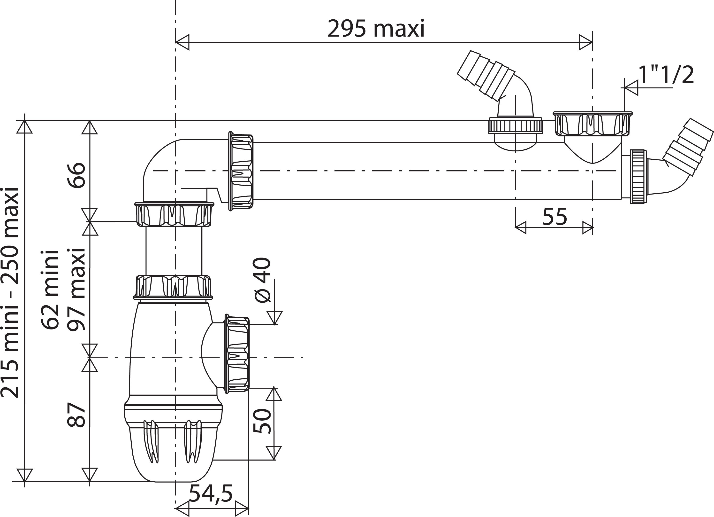 Tubulure gain d'espace évier 1 cuve, réglable, sortie D.40 mm VALENTIN - 2