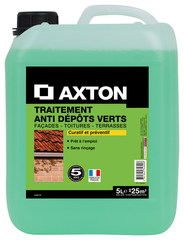 Traitement anti-dépots verts pour toitures, façades et terrasses AXTON, 5 L