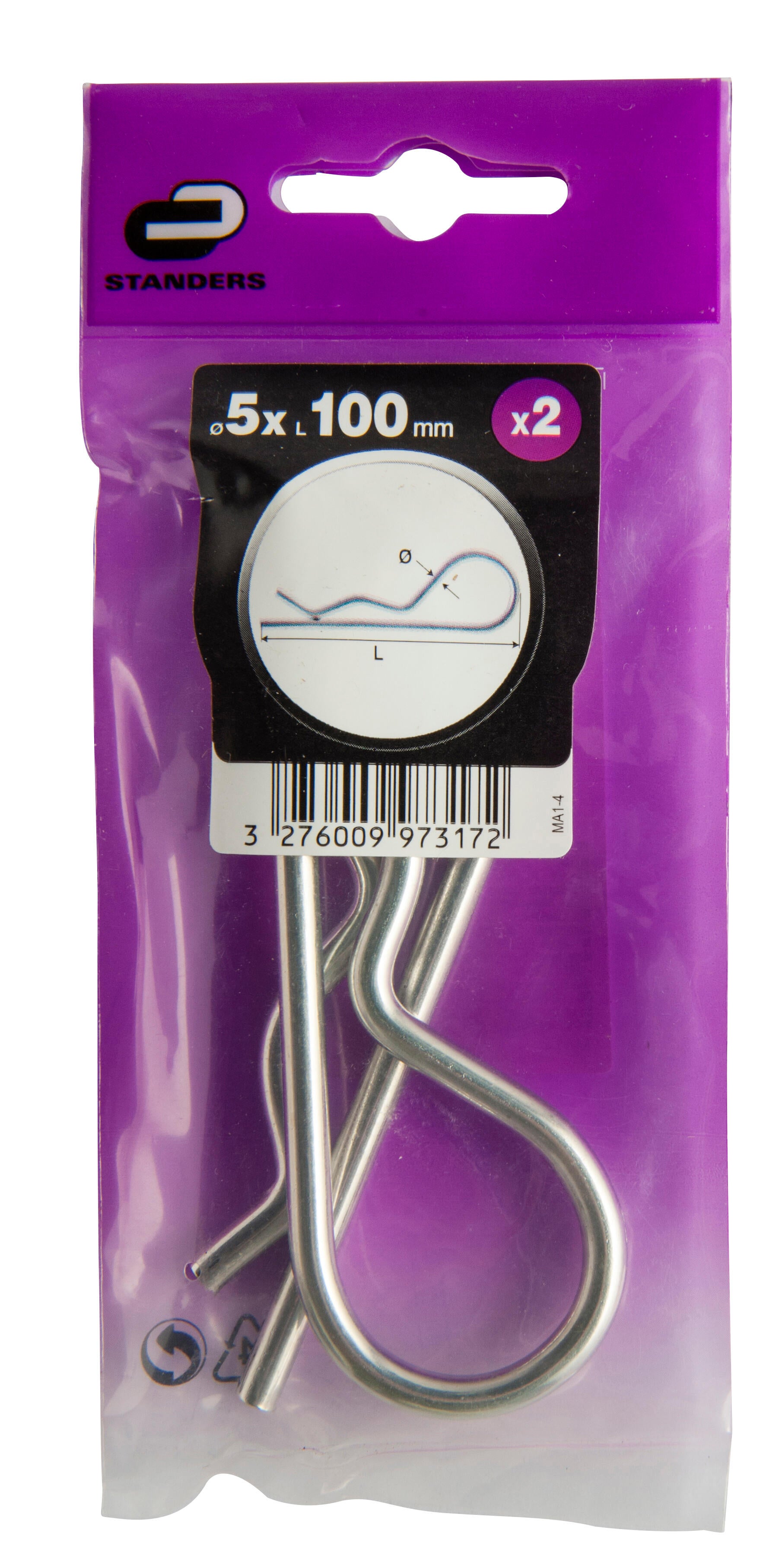 Lot de 2 goupilles bêta acier, STANDERS, Diam.5 mm, L.100 - 2