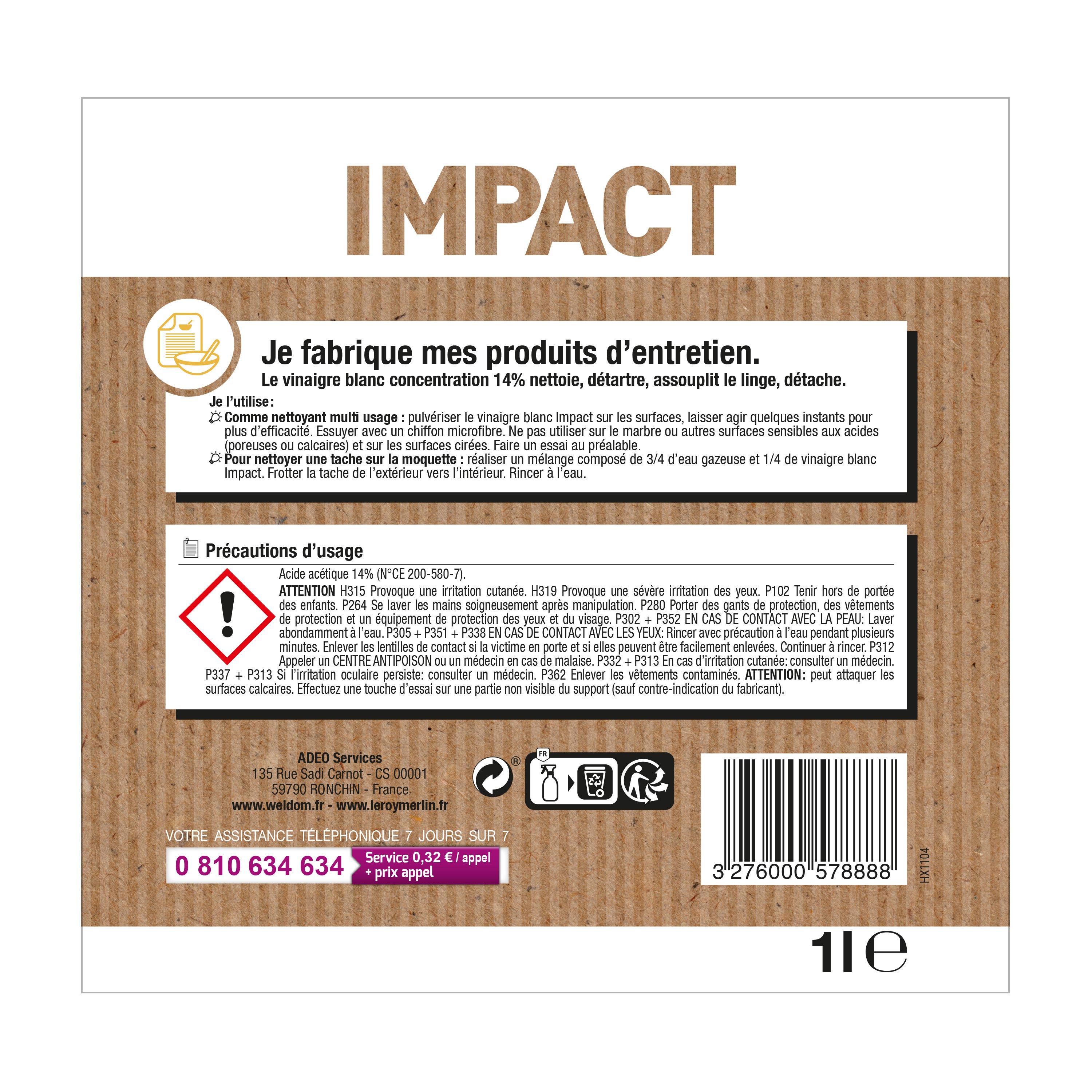 Vinaigre blanc IMPACT 14° citron, 1L - 3