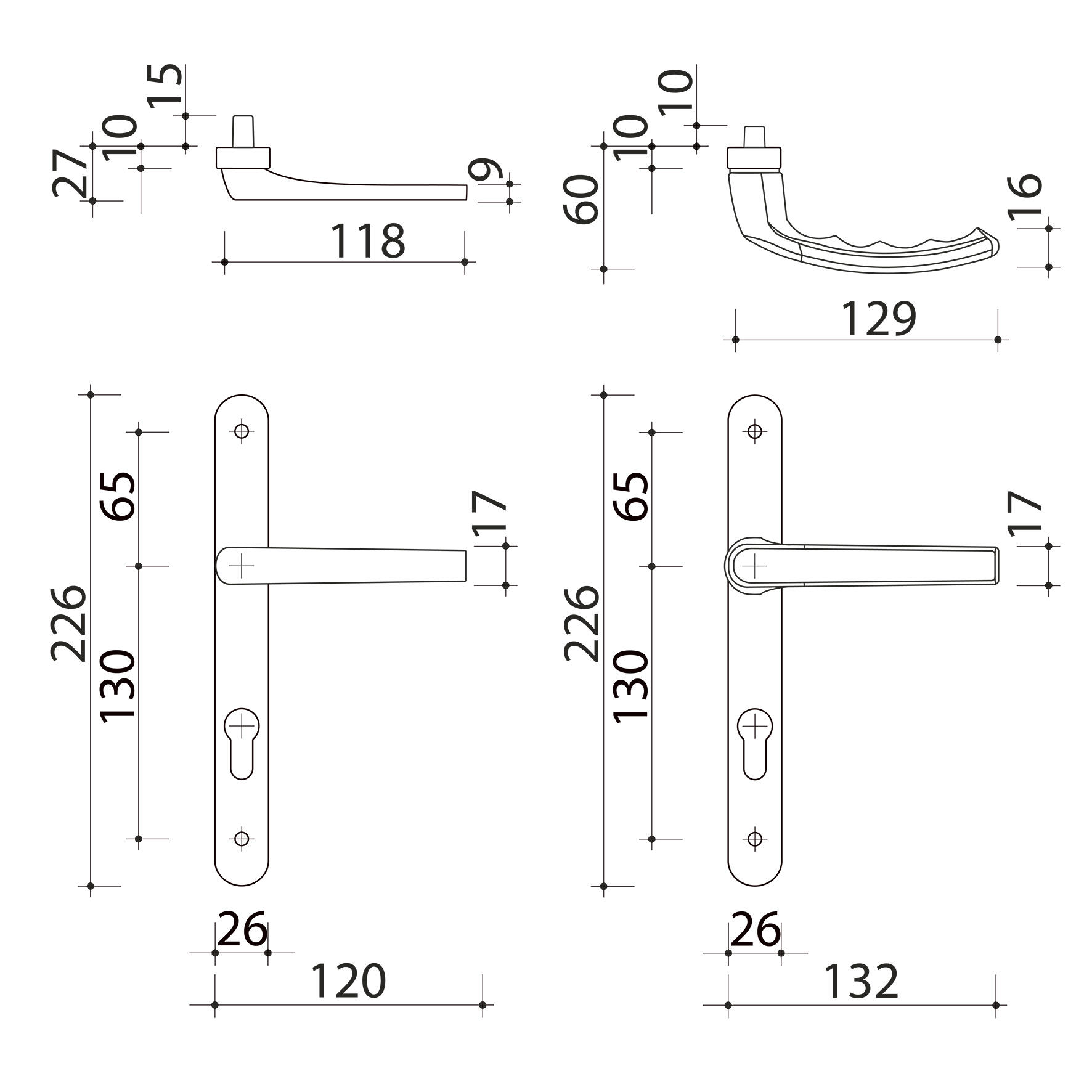 Poignée de porte sur plaque blanche entraxe 195 mm Col court BEVERLY x2 - 4