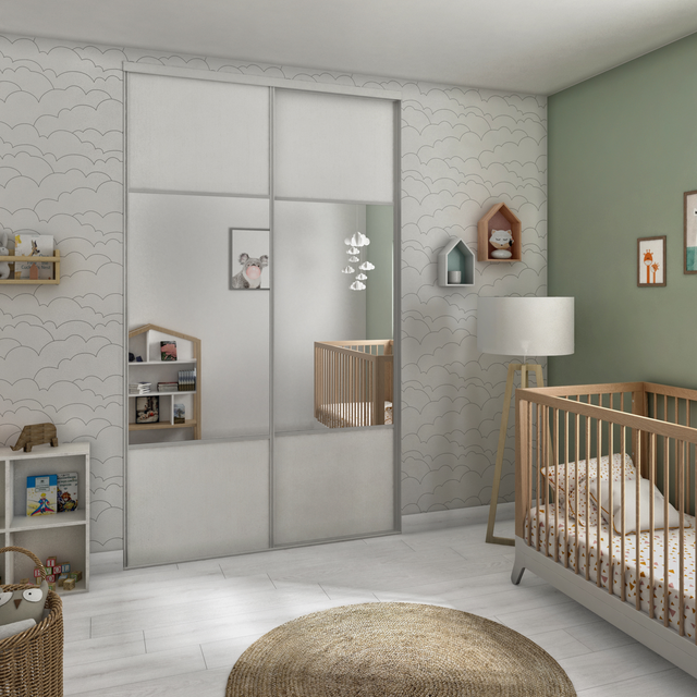 Portes de placard coulissantes Snow miroir, 2 portes, l150xH250cm