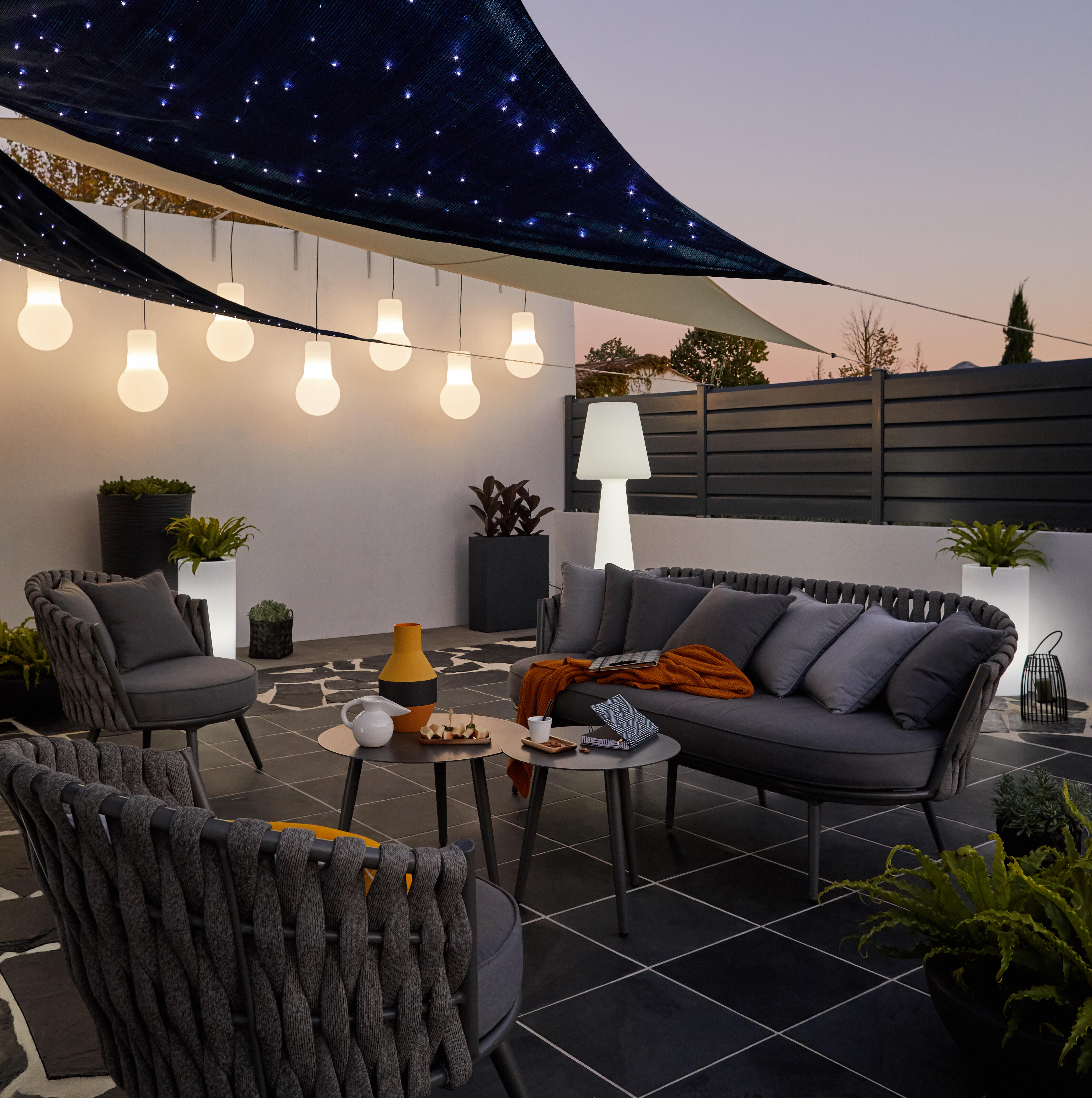 Voile d'ombrage triangulaire VCE360 bleu nuit/noir L.360 x l.360 cm - 2