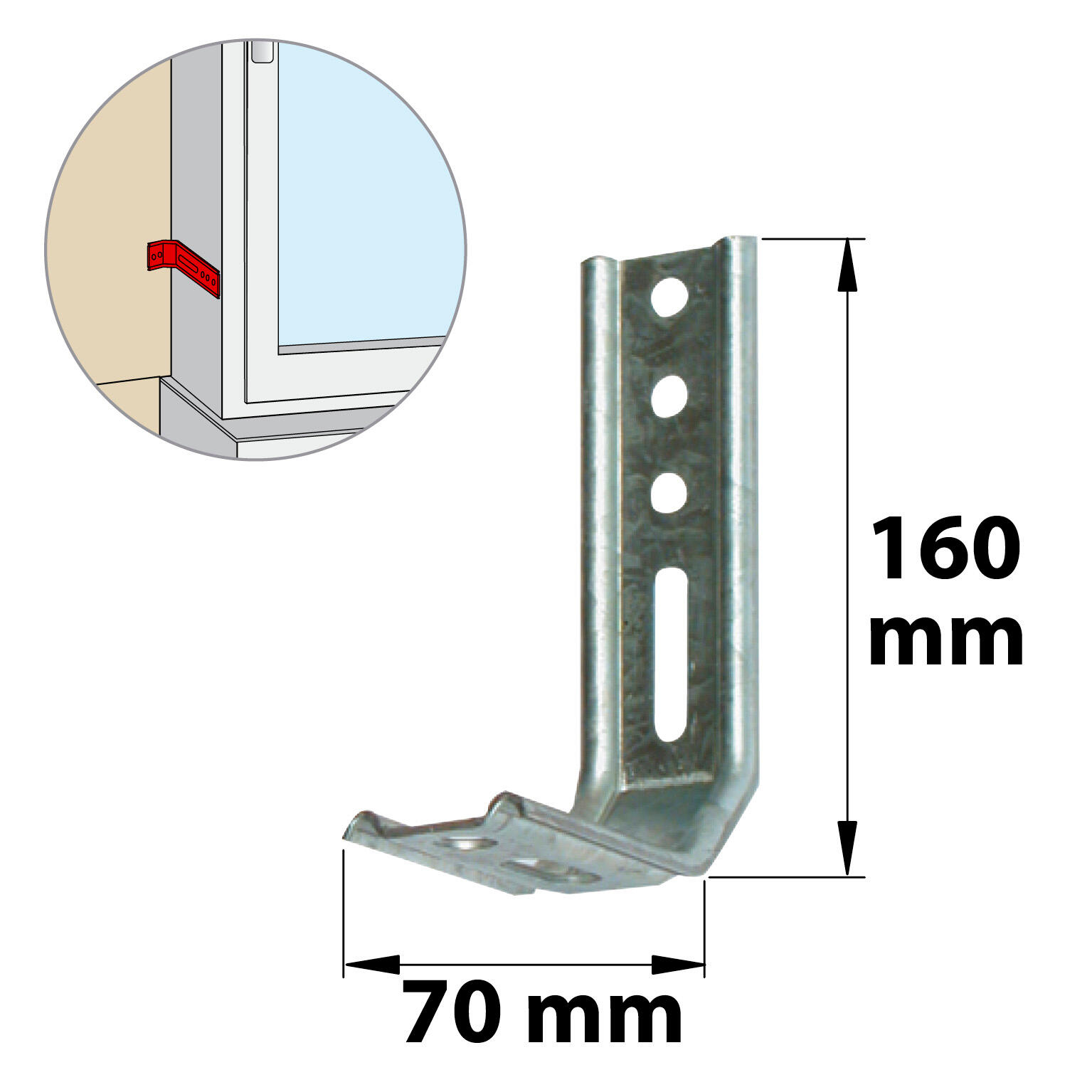 Equerre de fixation acier galvanisé, H.160 x L.70 x P.30 mm - 2