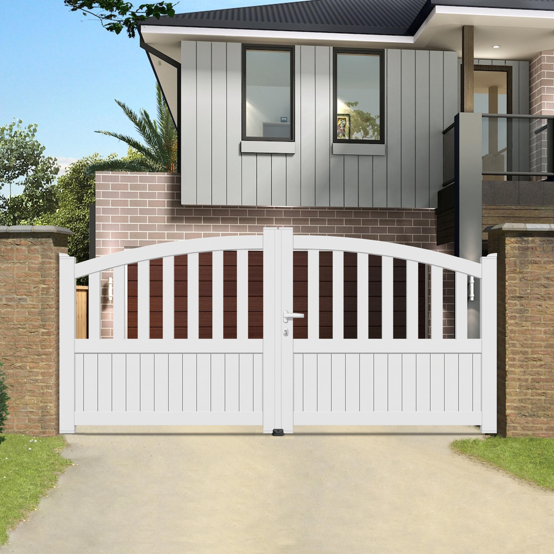 Portail battant aluminium Florenca blanc, l.300 x H.120-140 cm - 2