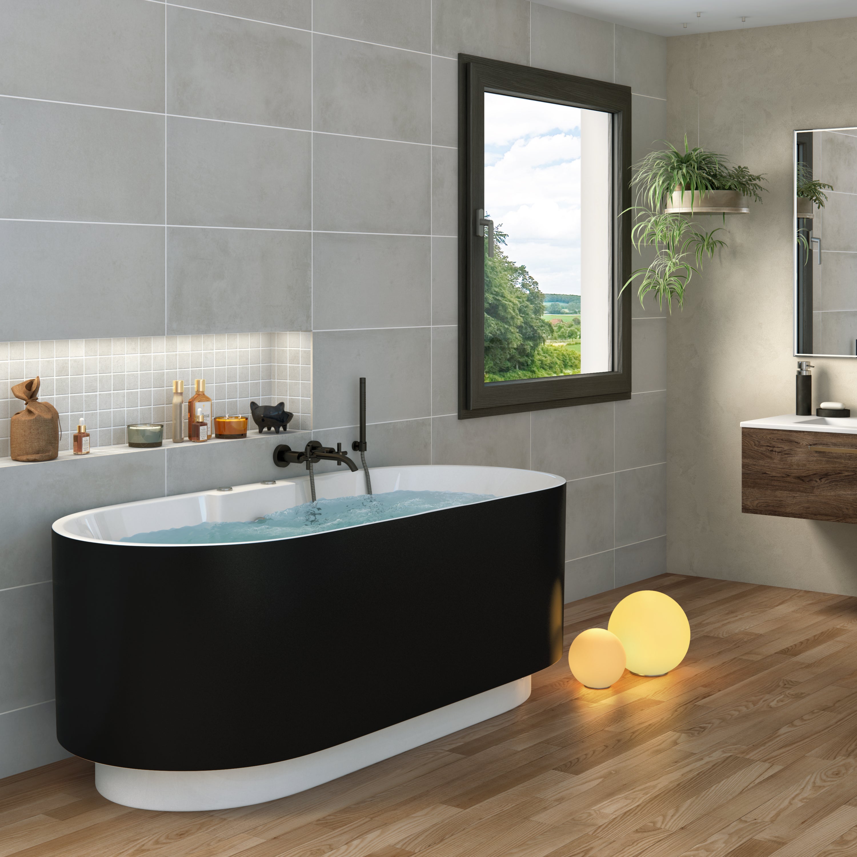 Baignoire balnéo L.175x l.75cm noir Ukio SPALINA - 2