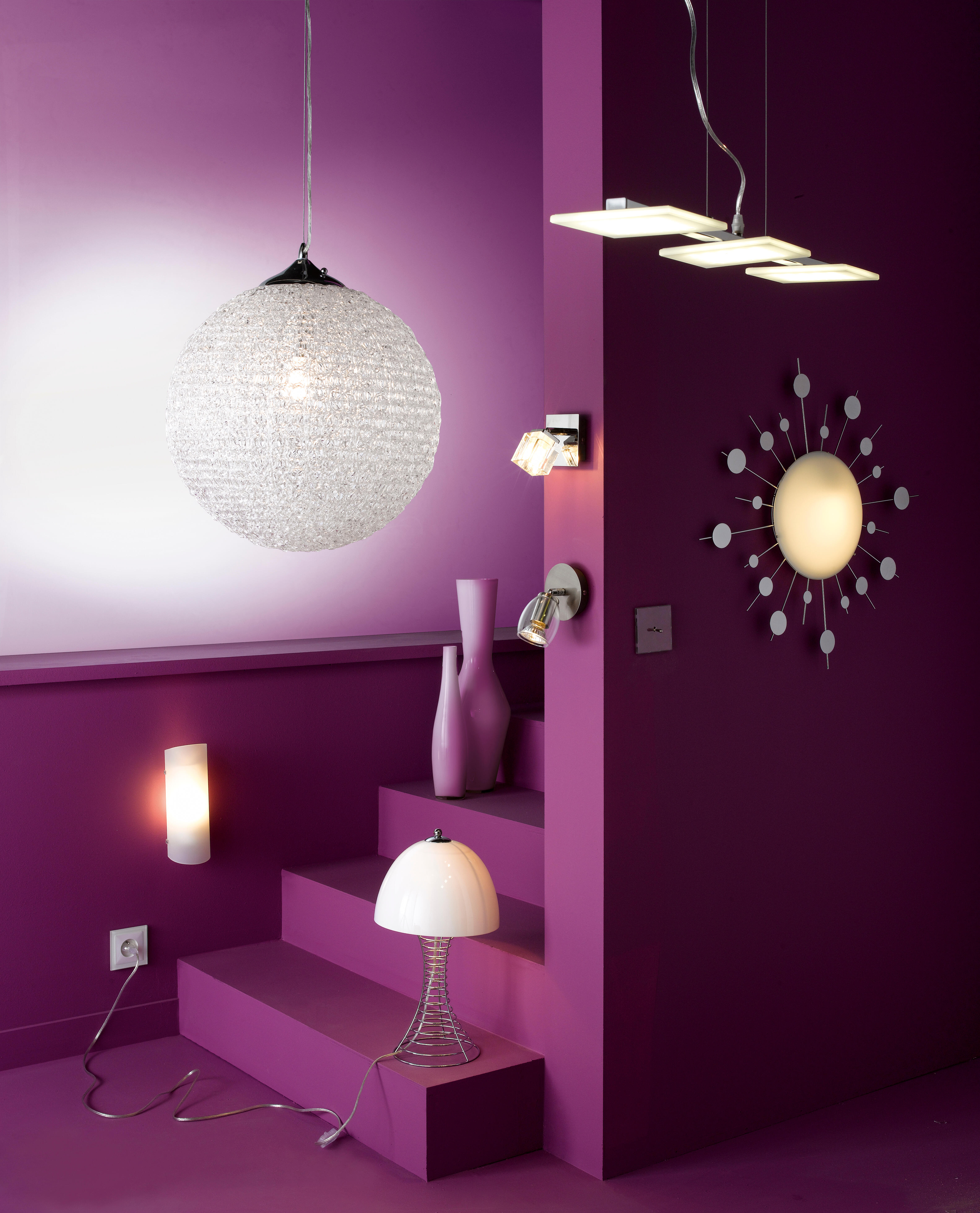 Applique E27, fer / verre, blanc, Hank - 7