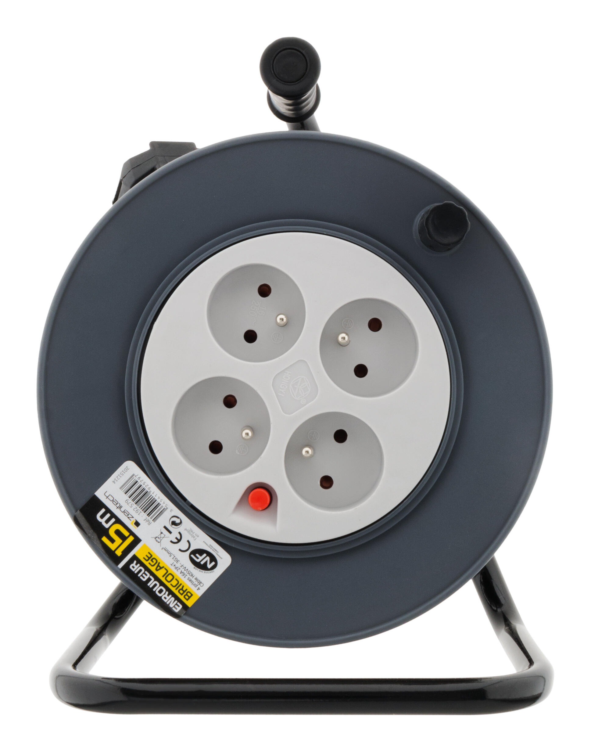 Enrouleur de câble électrique bricolage L.15m H05VV-F 3G1.5, ZENITECH - 2