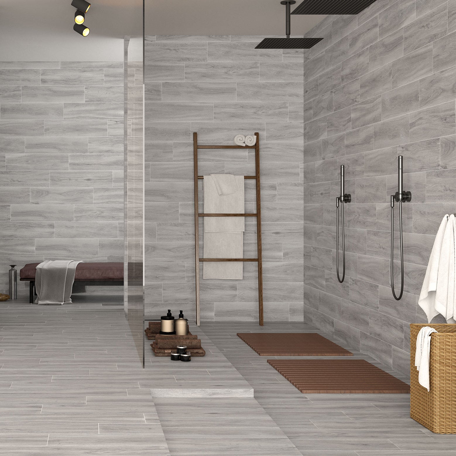 Suelo porcelánico efecto madera gris 20x75 cm