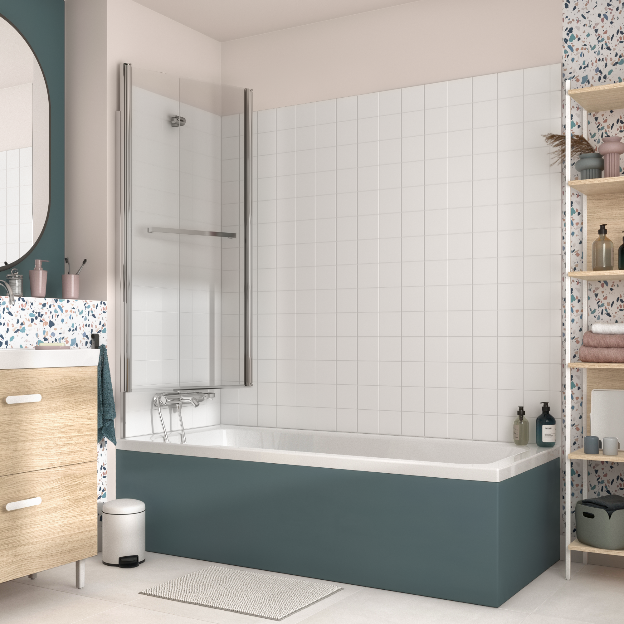 Pare-baignoire pivotant relevable transparent, H.140 x l.107 cm Easy - 4