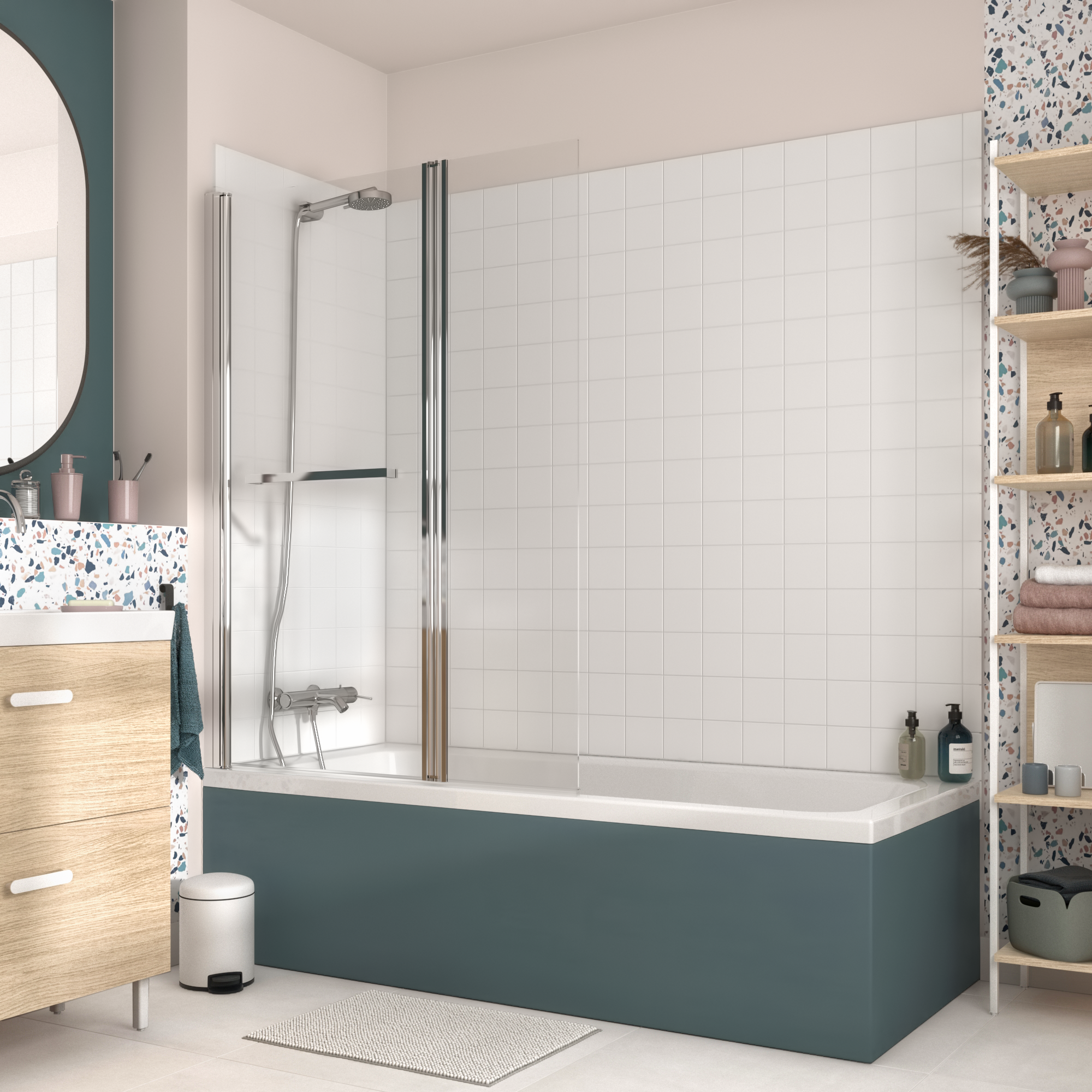 Pare-baignoire pivotant relevable transparent, H.140 x l.107 cm Easy - 3