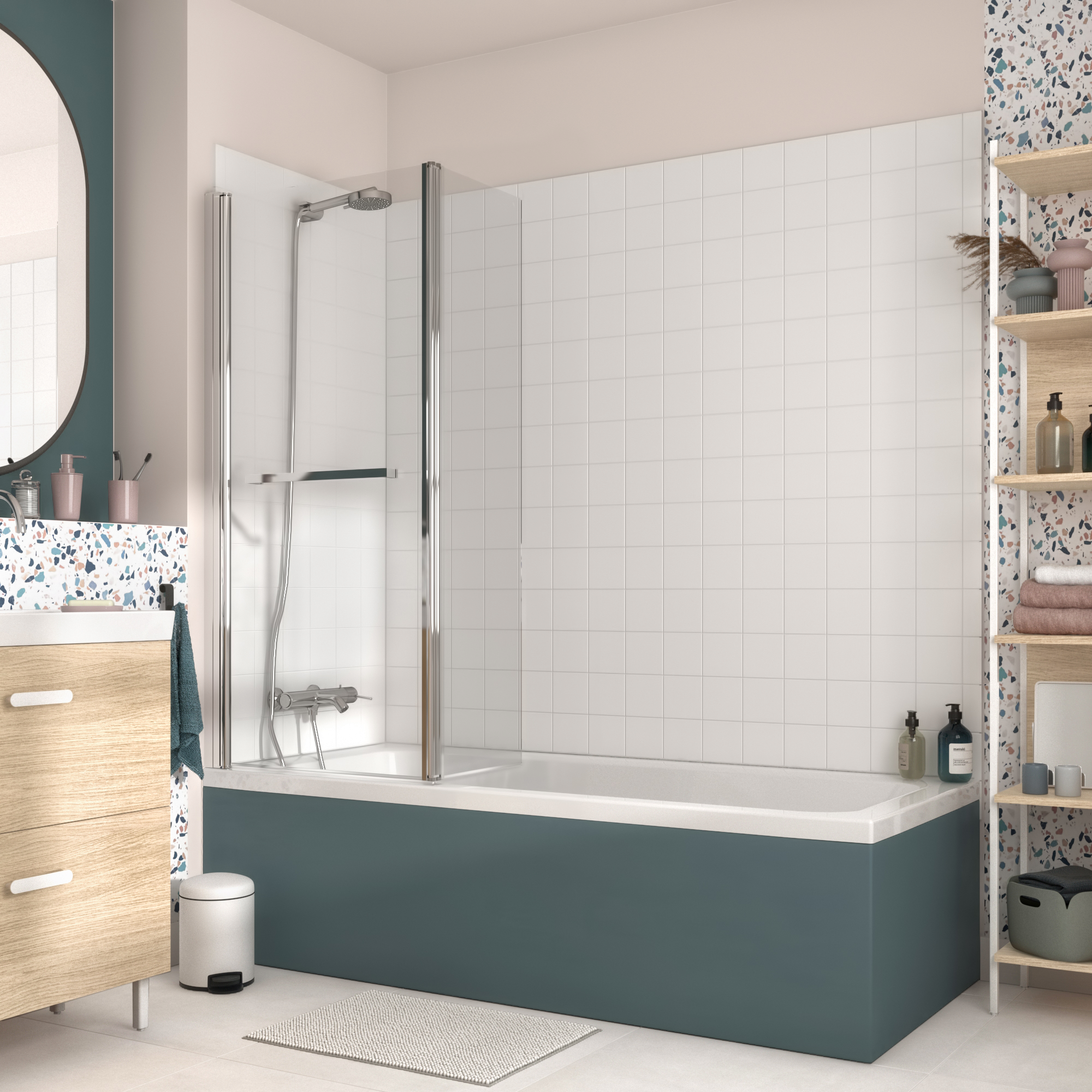 Pare-baignoire pivotant relevable transparent, H.140 x l.107 cm Easy - 2