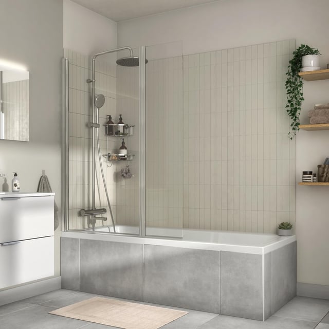 Parete vasca con 2 pannelli Essential H 140 cm, Vetro di sicurezza 5 mm trasparente