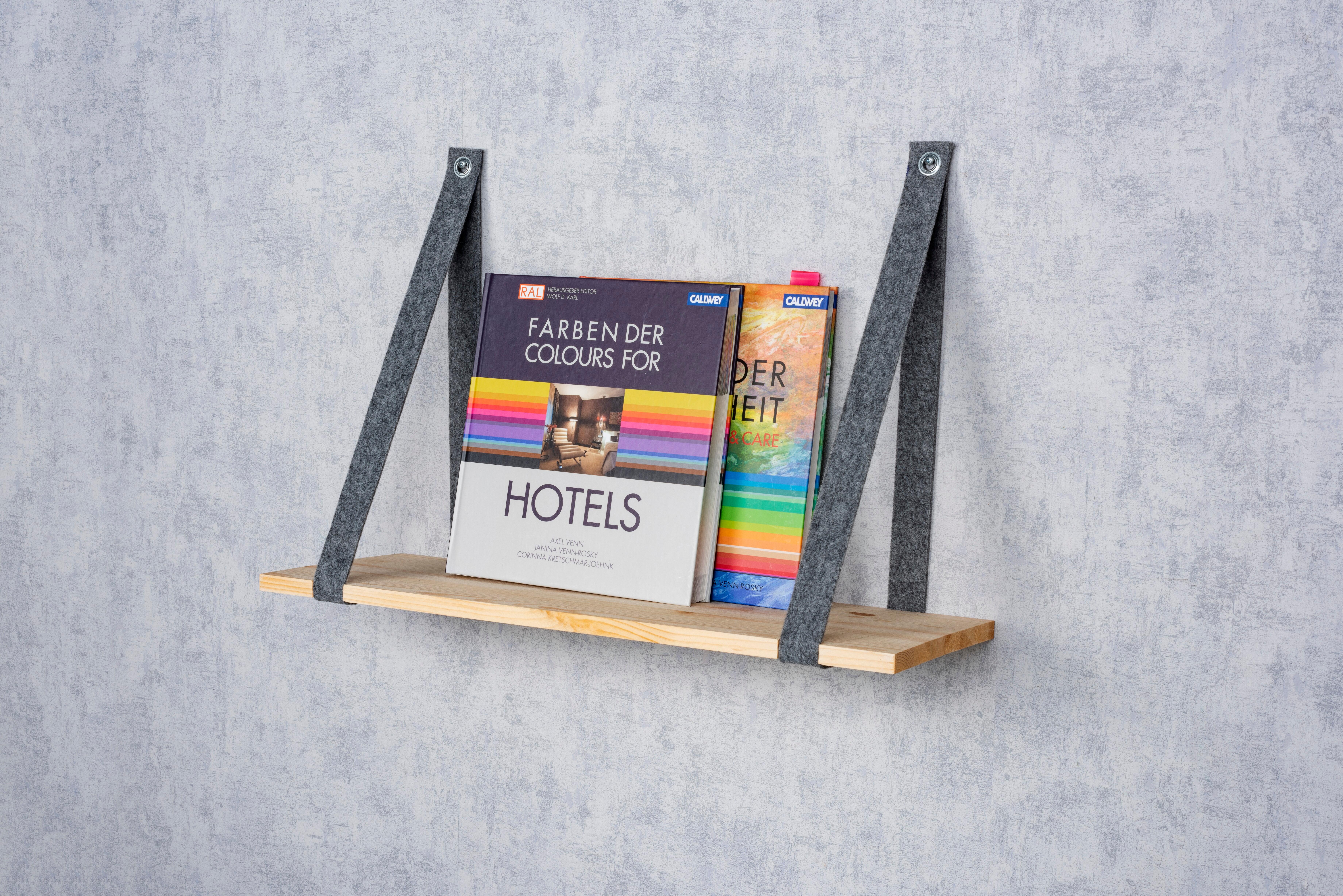 Etagère murale Lanière Feutrine et étagère pin 3,5cm 60x20x1,5 cm brut, L.60 x - 2