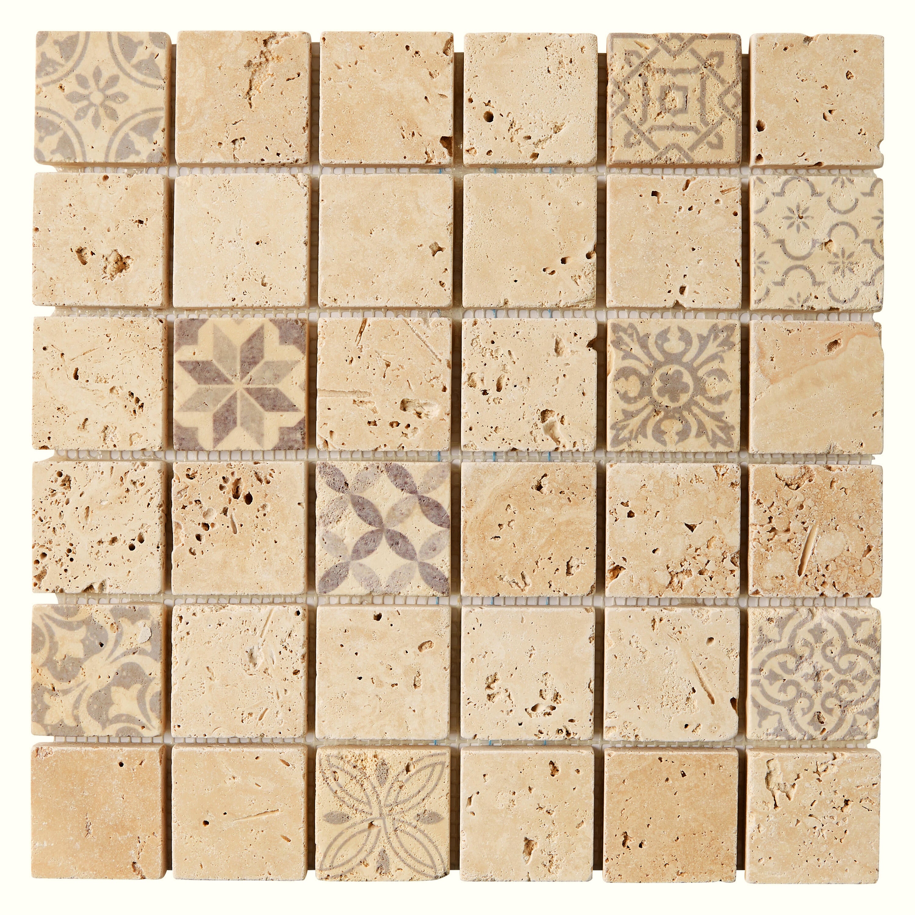 1 plaque de mosaïque mur Travertin travertin effet marbre beige 30.5 x 30.5 cm - 2