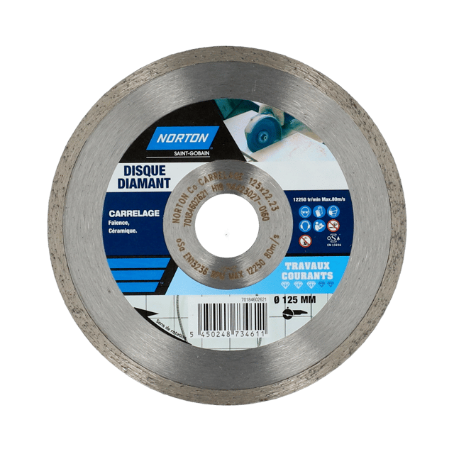 Disque diamant courant plein pour carrelage NORTON, Diam.125 mm