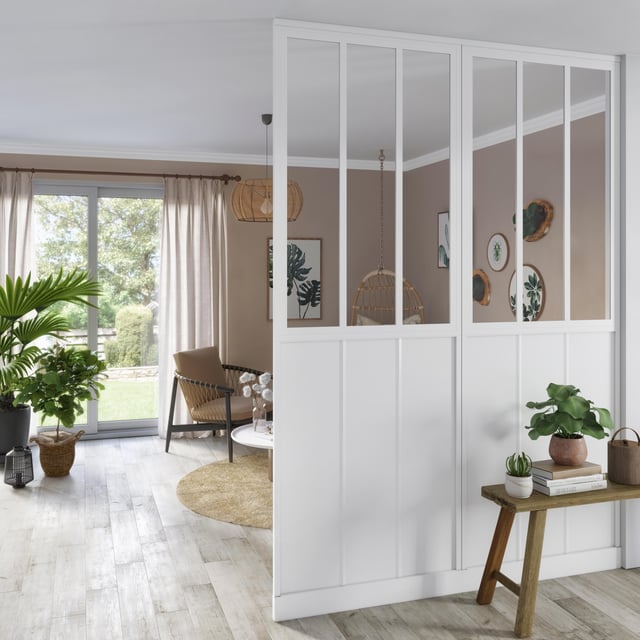 Cloison amovible Indus acier blanc et verres transparents l88 x H250cm