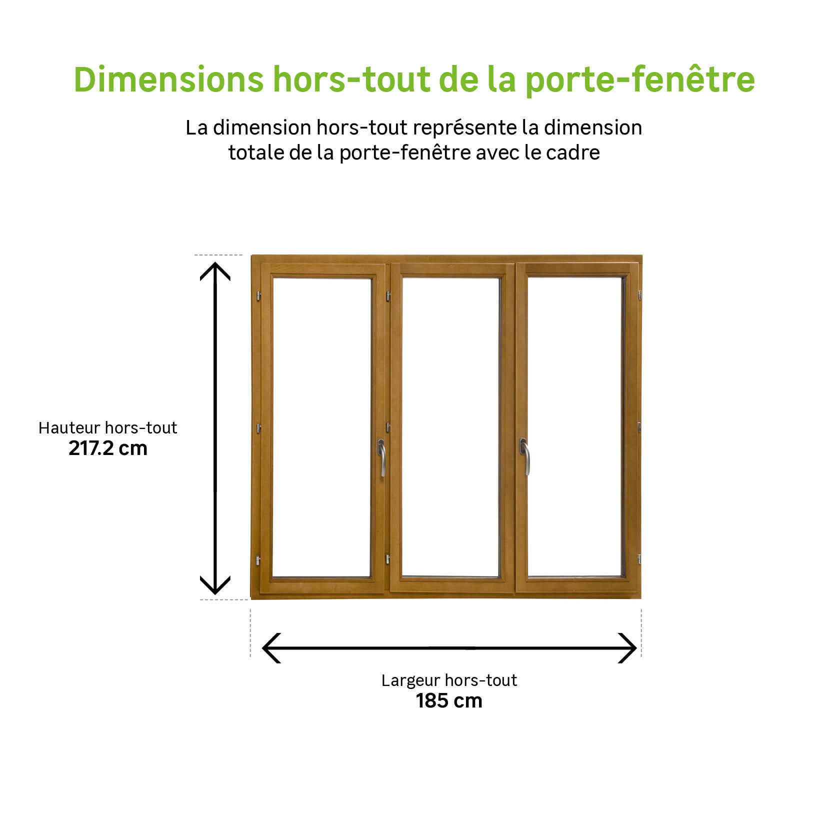 Porte fenêtre Bois Essentiel H.215xl.180cm, 3 vantaux tirant droit - 6
