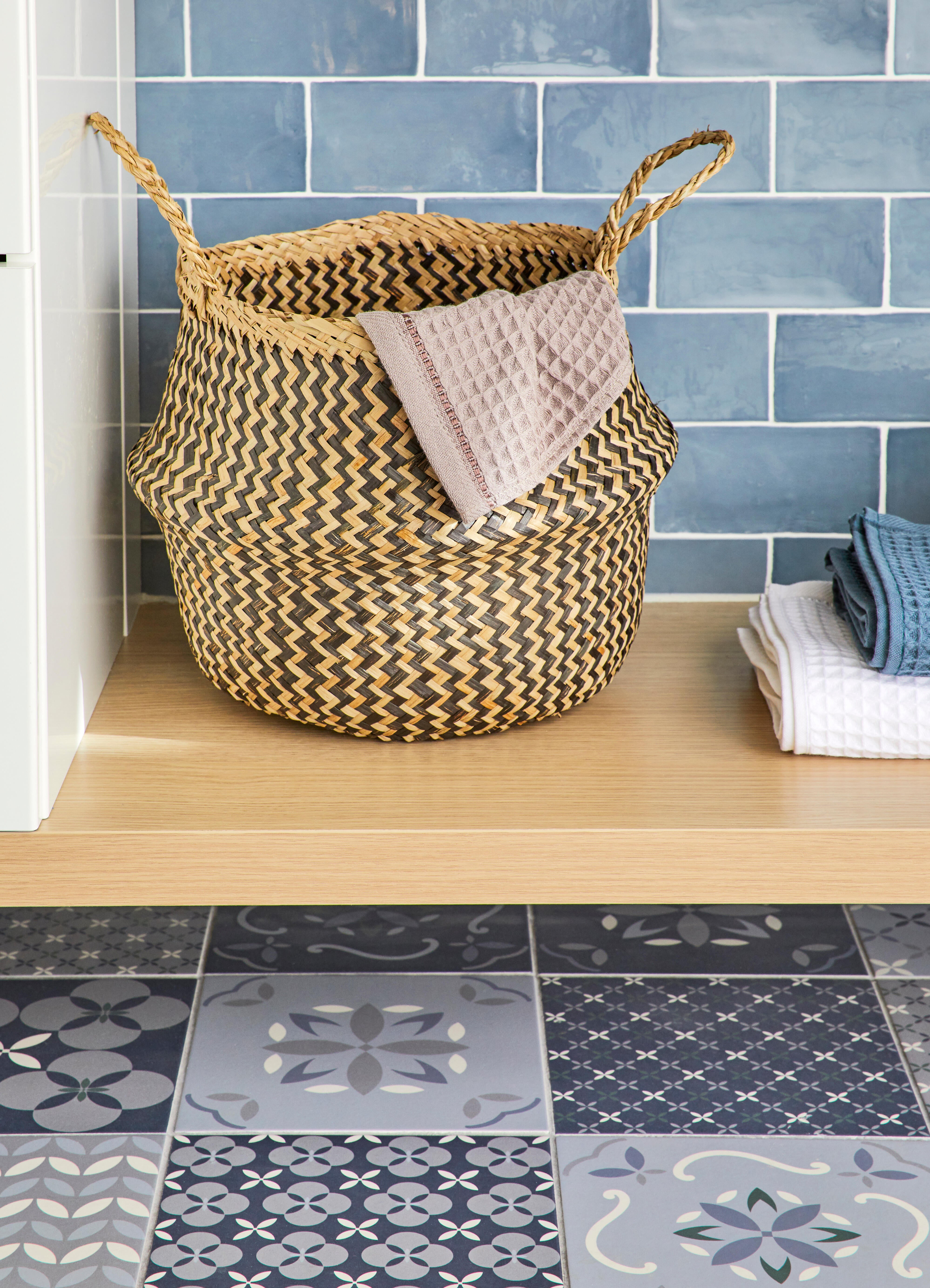 Panier en jonc de mer, cloche, Ethno zigzag, black n°0 - 2