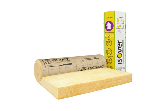 Rouleau laine de verre mur ISOVER 032 kraft, Ep.120mm, 2.7x1.2m, R3.75