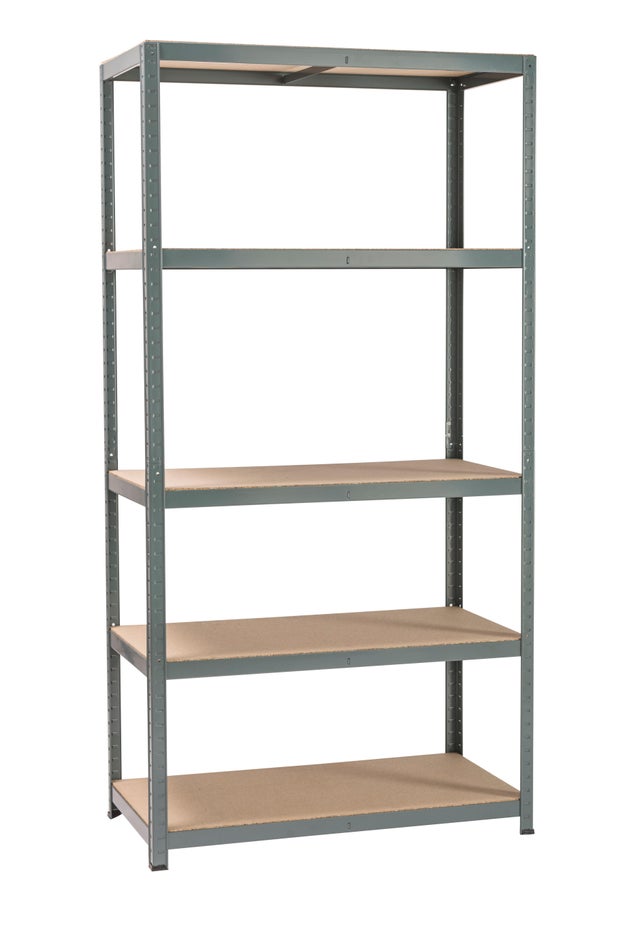 Estante metálica cinza 5 prateleiras madeira 196x100x50 cm 300 kg Spaceo