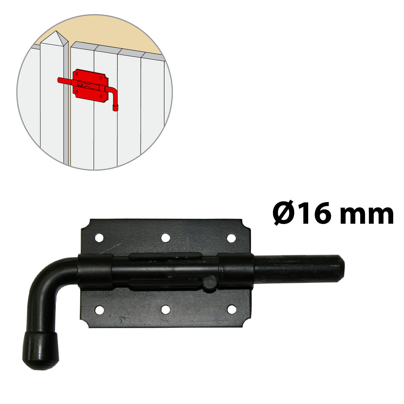 Verrou pistolet + gâche en acier noir, Diam.16 mm H.65 x L.175 x P.25 mm AFBAT - 2