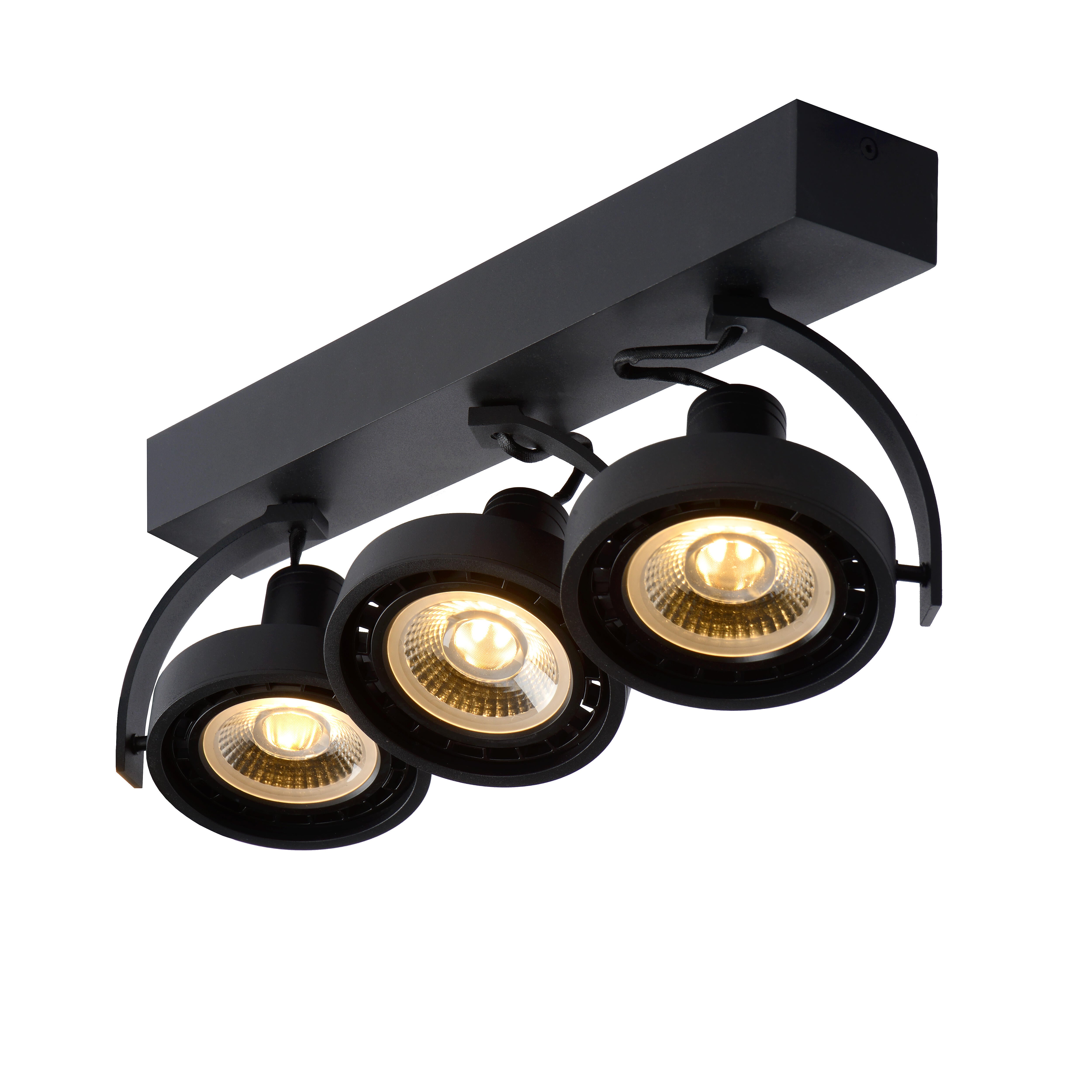 Rampe 3 spots gu10, industriel, aluminium noir, LUCIDE Dorian - 5