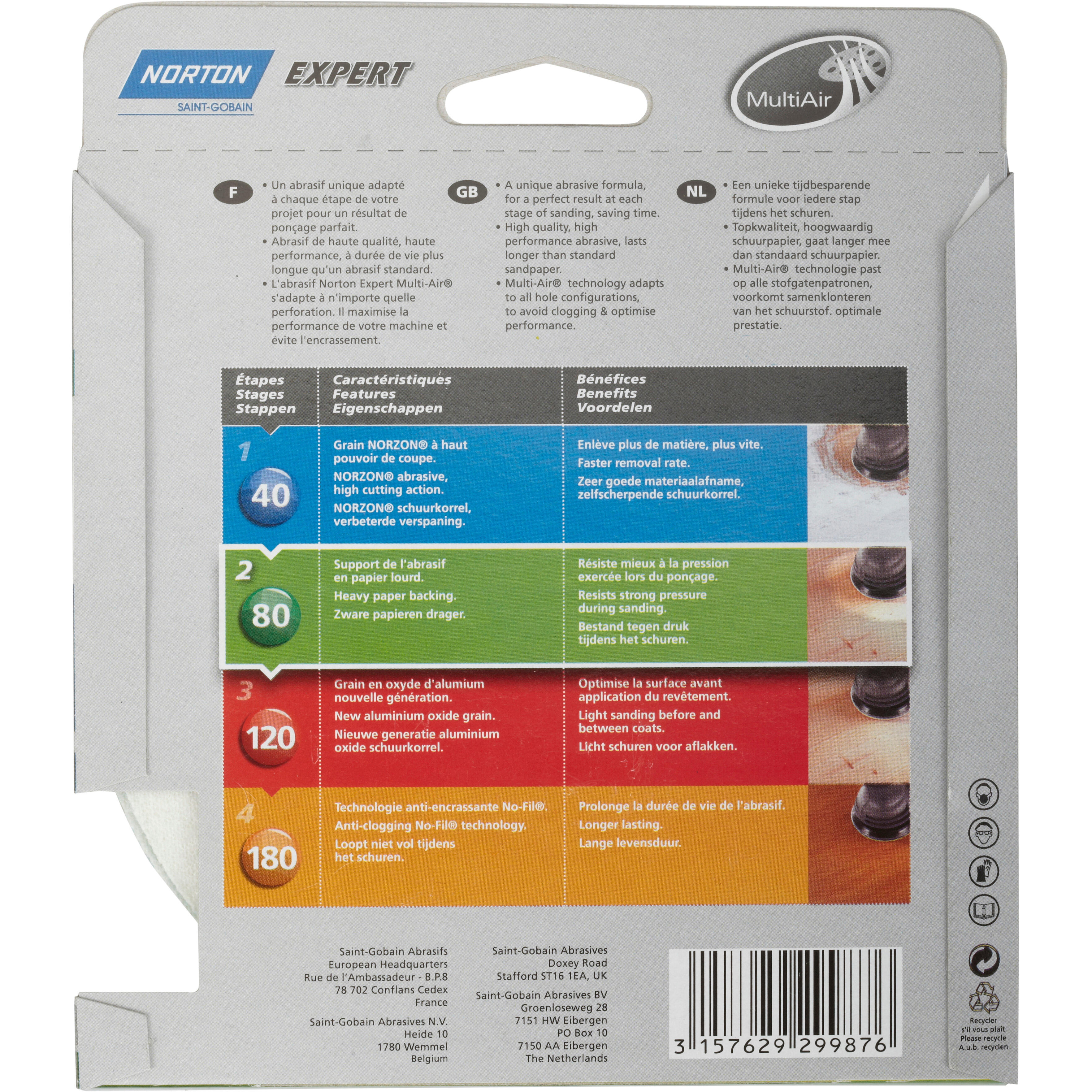 Lot de 5 disques abrasifs NORTON, 150 mm, grains 80 - 3