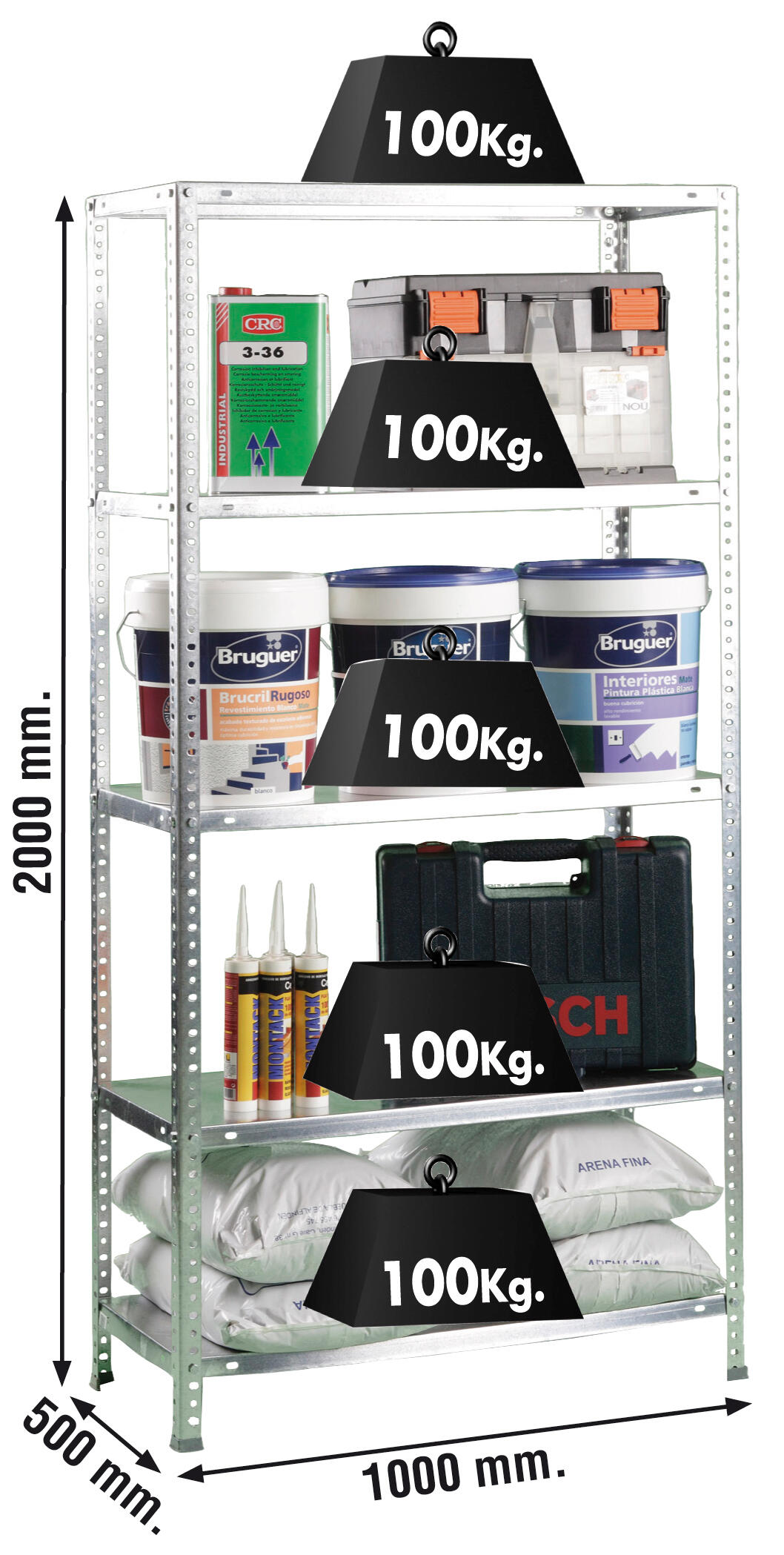 Estante com parafusos metálica 5 prateleiras 200x100x50 cm 500 kg Comfort Simonrack - 6
