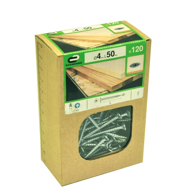 120 vis acier tête fraisée pozidriv STANDERS, Ø4 x L.50 mm