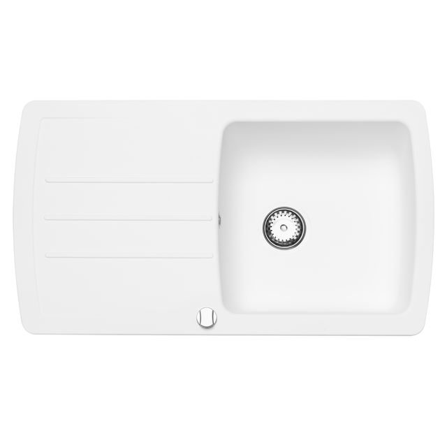 Evier à encastrer 1 bac avec égouttoir, Résine ZEN Blanc