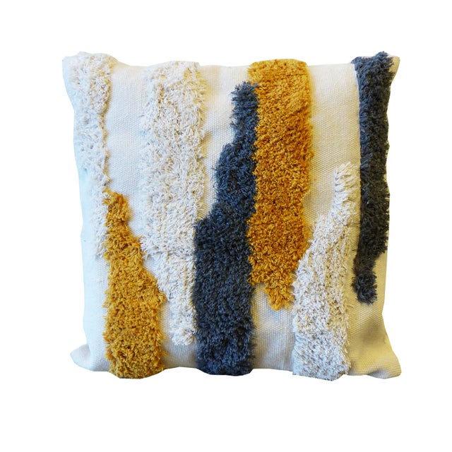 Coussin Desert azal, beige, gris et jaune moutarde l.45 x L.45 cm