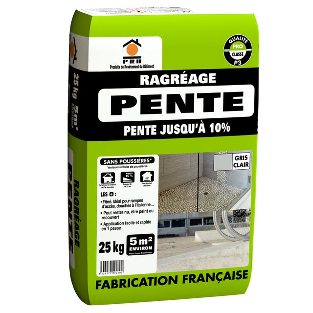 Ragréage poudre pente jusqu'à 10%, gris clair, 5m²,25 KG
