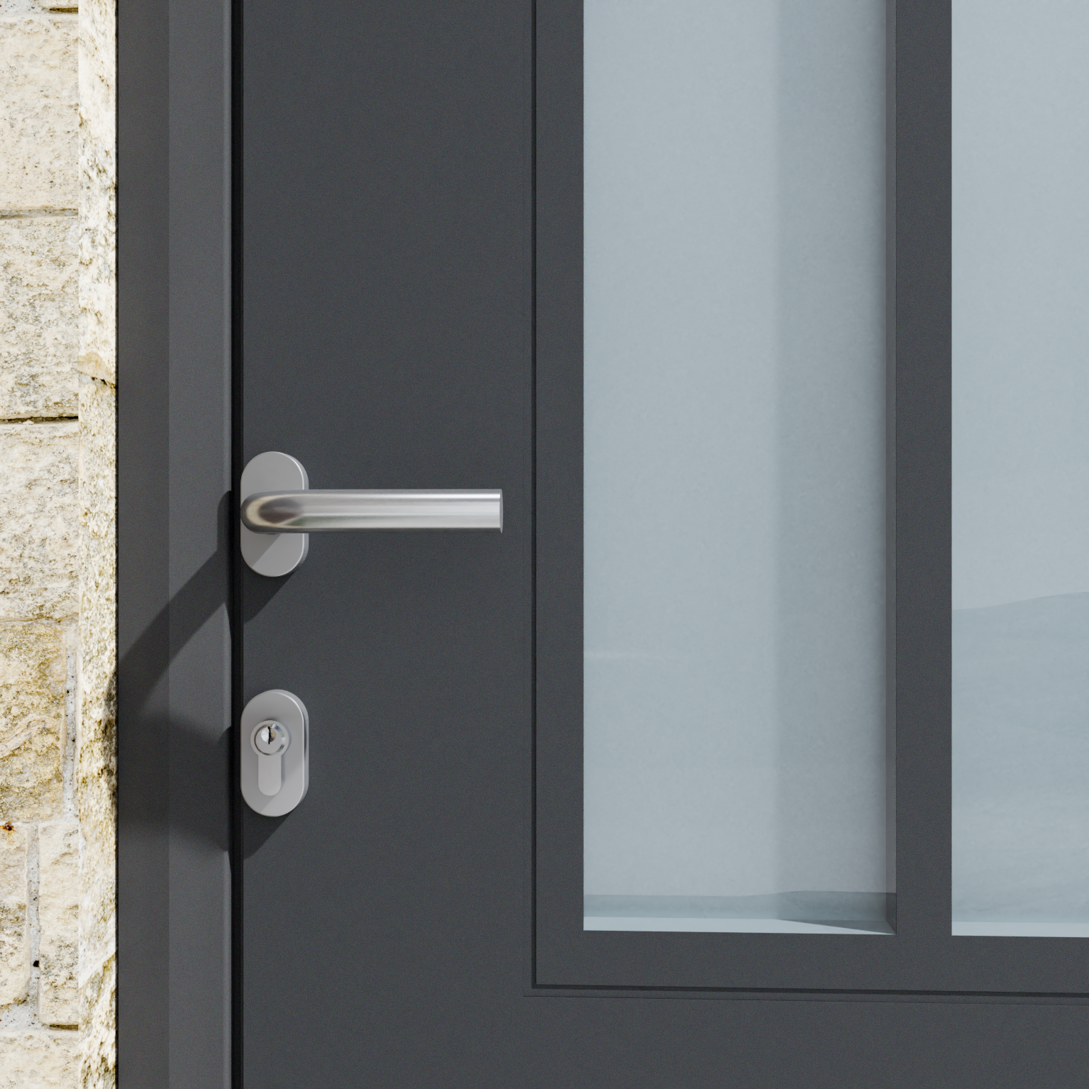 Porte d'entrée Alu Atelier Essentiel H.215 x l.90 cm 1/2 gris anthr., p. droit - 3